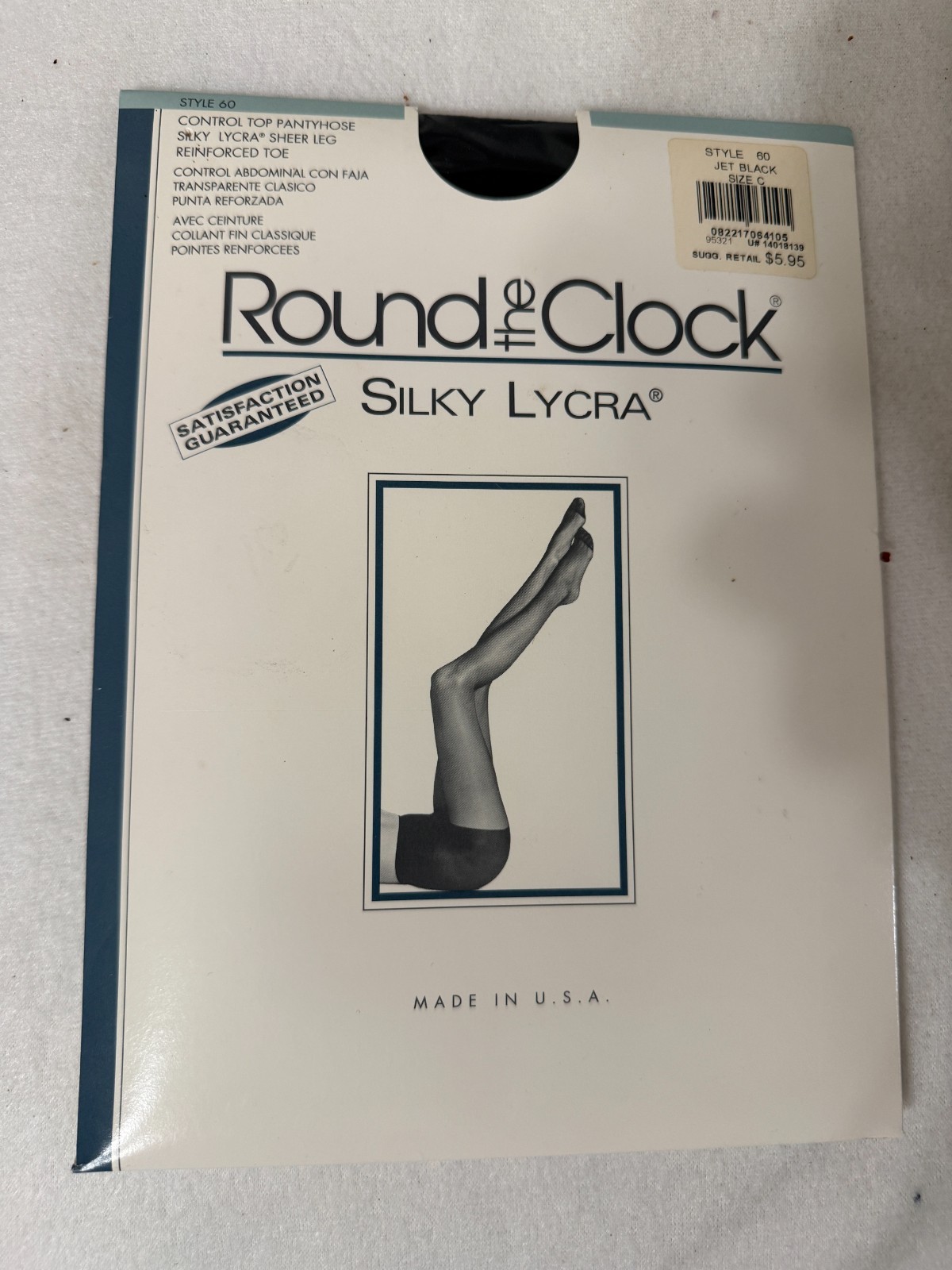 VTG Round The Clock Silky Lycra Pantyhose Jet Black Size C USA NOS