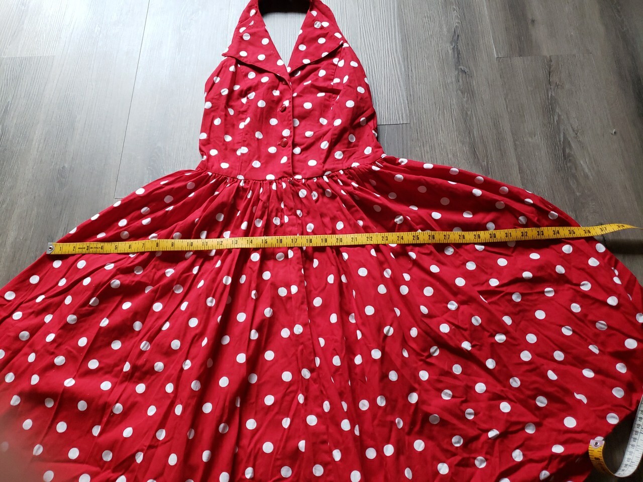 VTG 80s/50s Robbie Bee Red Polka Dot Halter Dress Sz 12 Halloween Pinup Costume