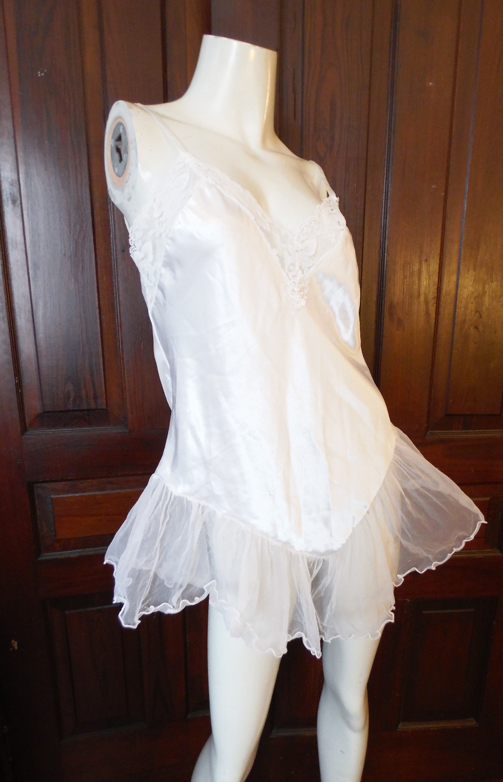 Vintage Sears Inner Most Flirty Snow White Satin Chemise Gown S