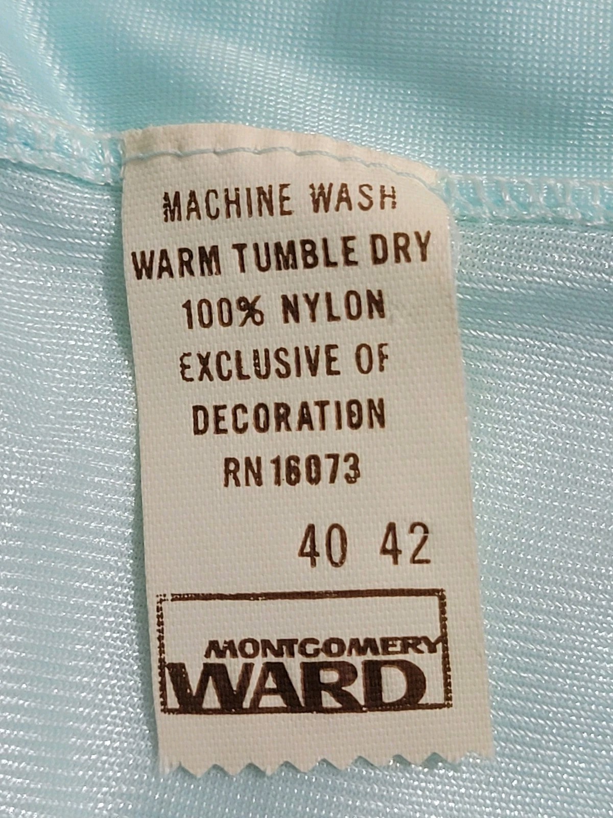 Vtg Pajama Set Aqua Blue Montgomery Ward 40/42 100% Nylon Button Up Lace NOS