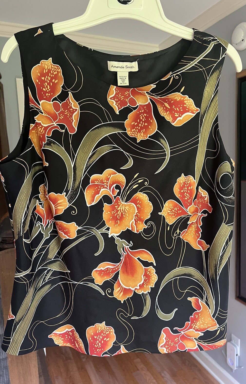 Vintage Amanda Smith Silk Shell Fully Lined Side Zip Stargazer Lilly Print Sz 12