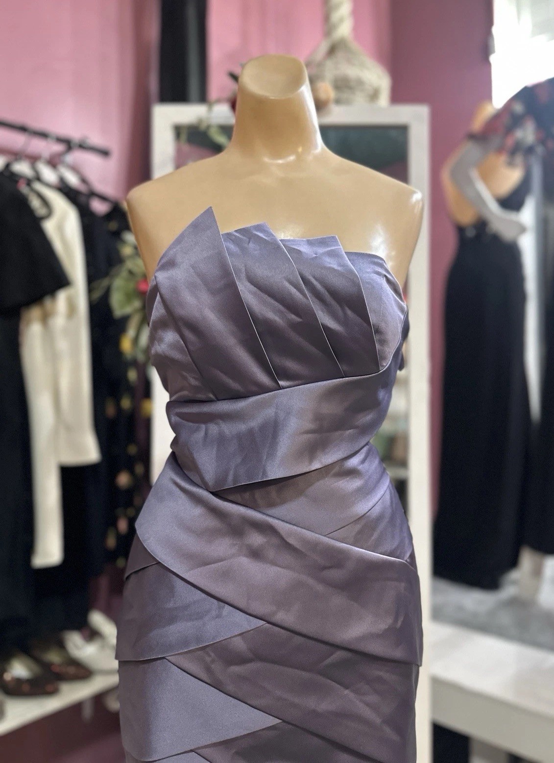 Vintage Y2K 2000s Strapless Structured Mini Dress Purple Satin Fairy HoCo M