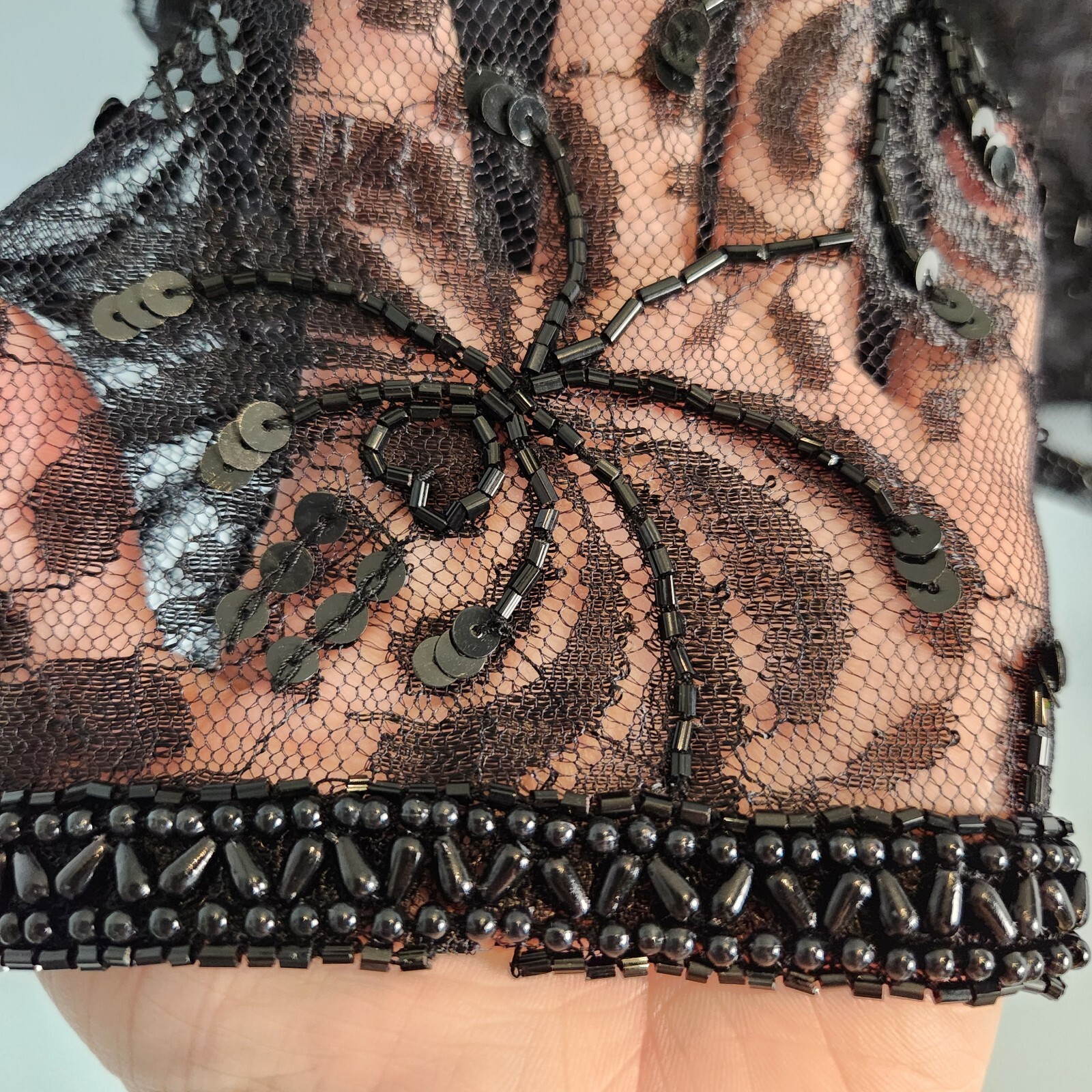 VTG hand crafted Krishma beaded and sequin Lace sheer jacket size S