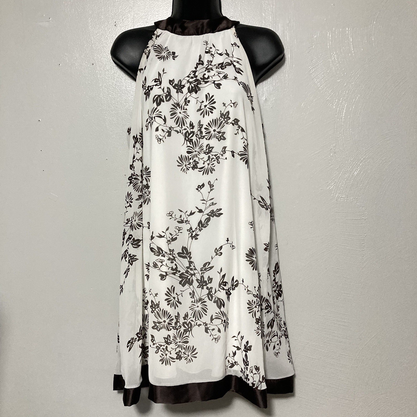 Vintage Y2K Studio Y Sleeveless Halter Floral Mini Dress Silk Neck Tie Fairycore