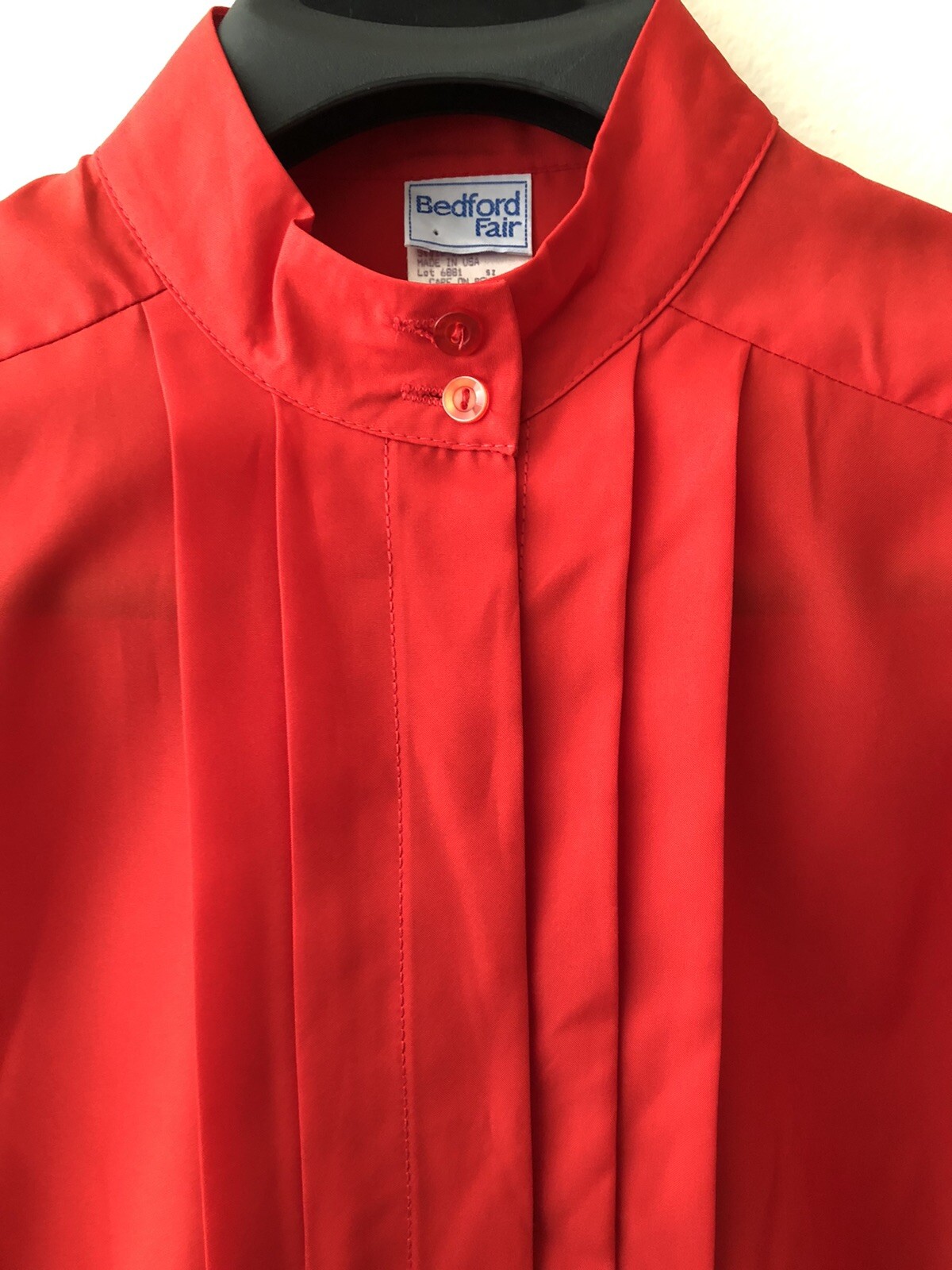 Vintage ’80s Bedford Fair Bright Red Secretary Blouse with Front Pleats L XL 14