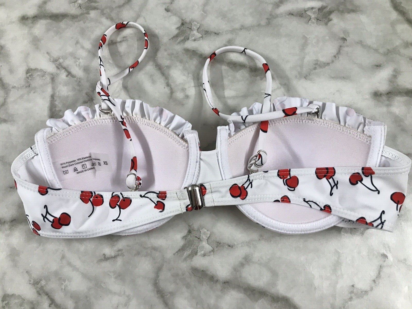 Strappy Ruffle Bathing Bikini Top Cherry Print Padded Unbranded Size XS