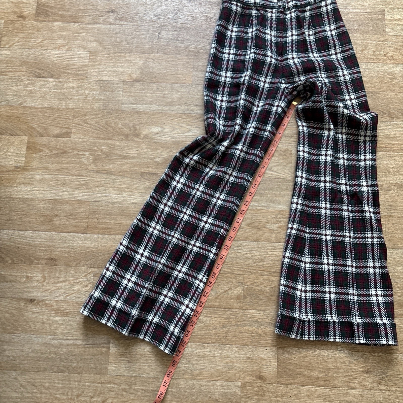 Vintage 1970s Women’s Handmade Plaid Suit Set Pants & Blazer Flare Bell Small