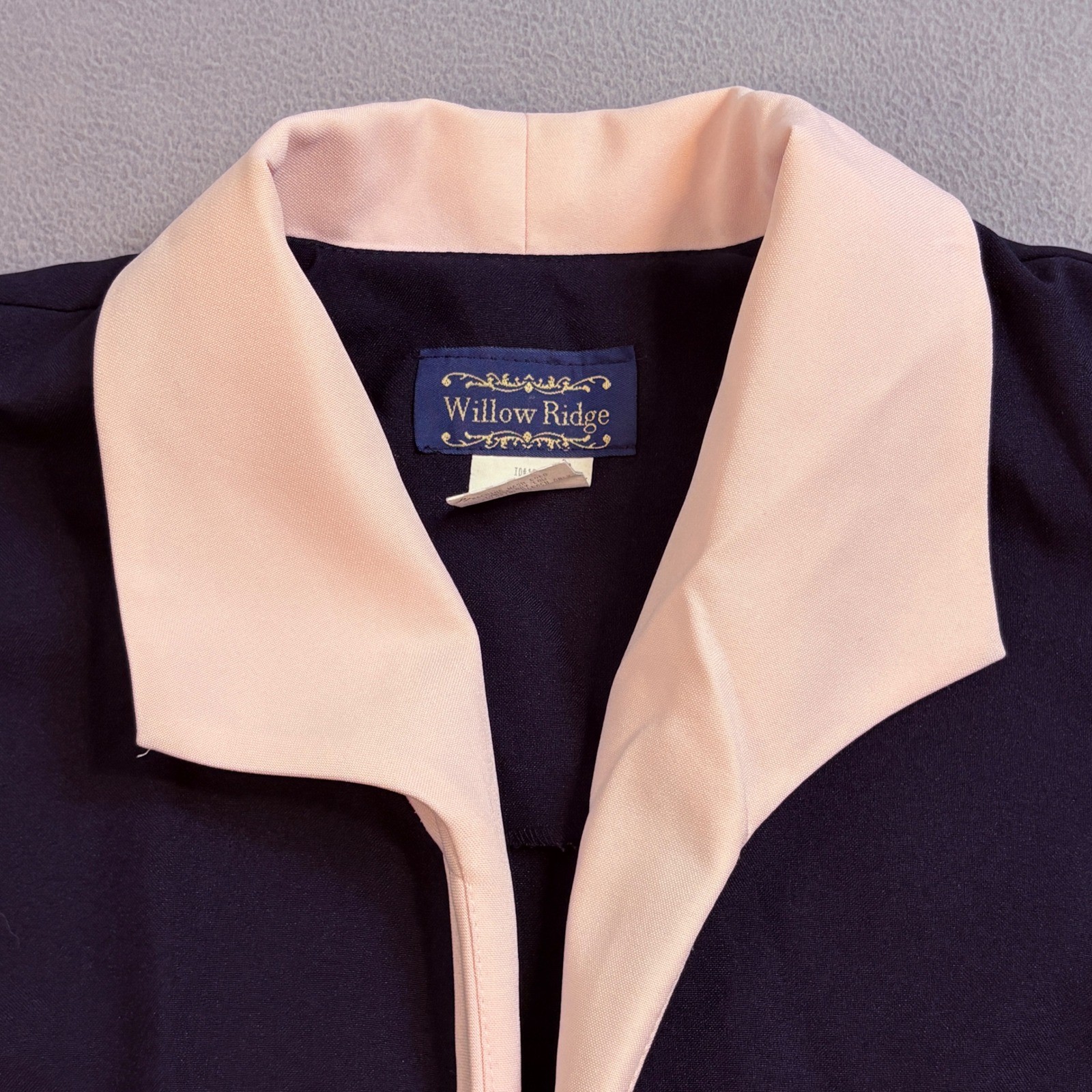 Willow Ridge Navy Blue Pink Floral Embroidered Jacket Size 10 Vintage