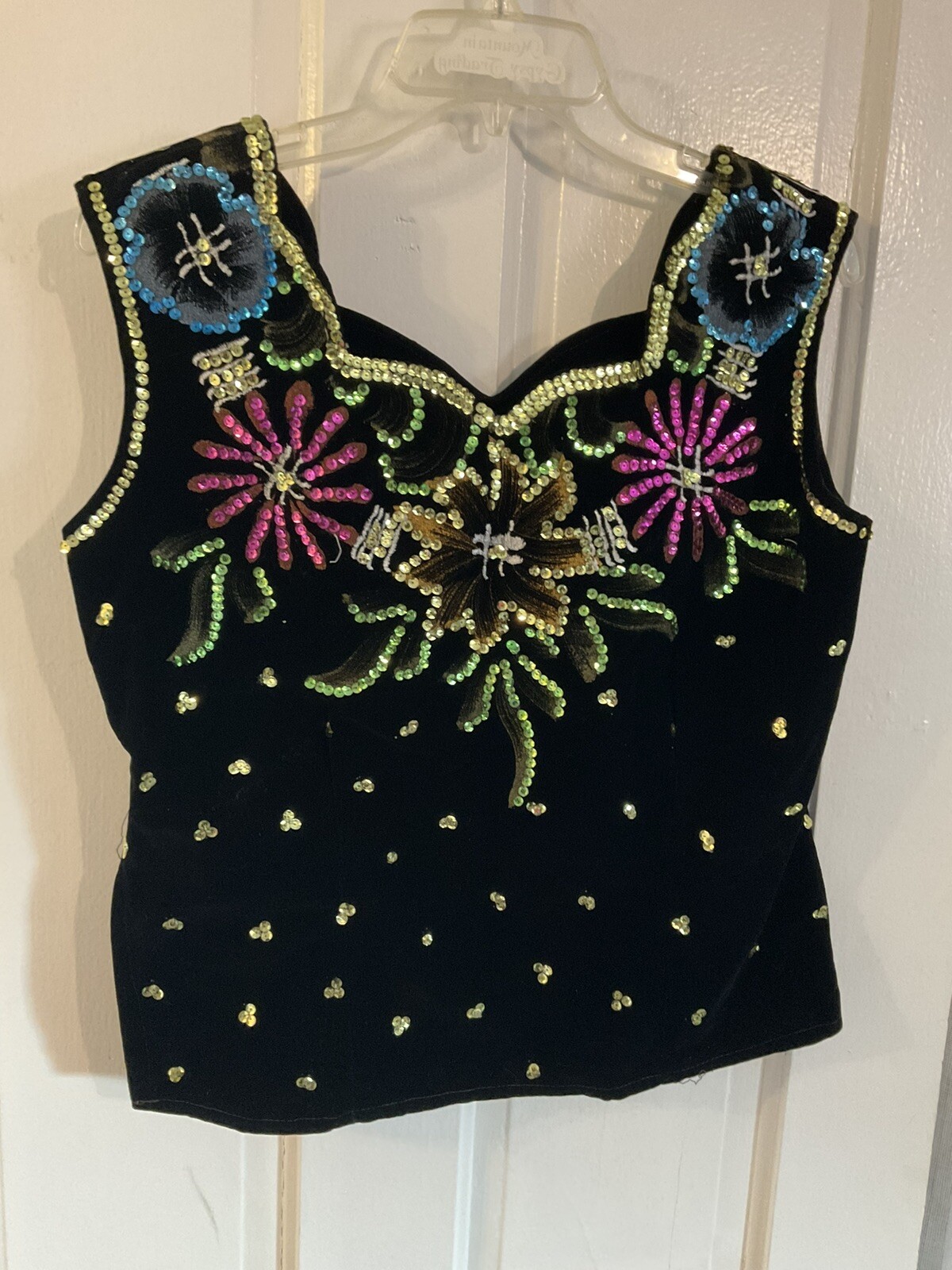 Vintage Sequin Handmade Handpainted Mexican Show Top Circa 1950’s Fiesta Show
