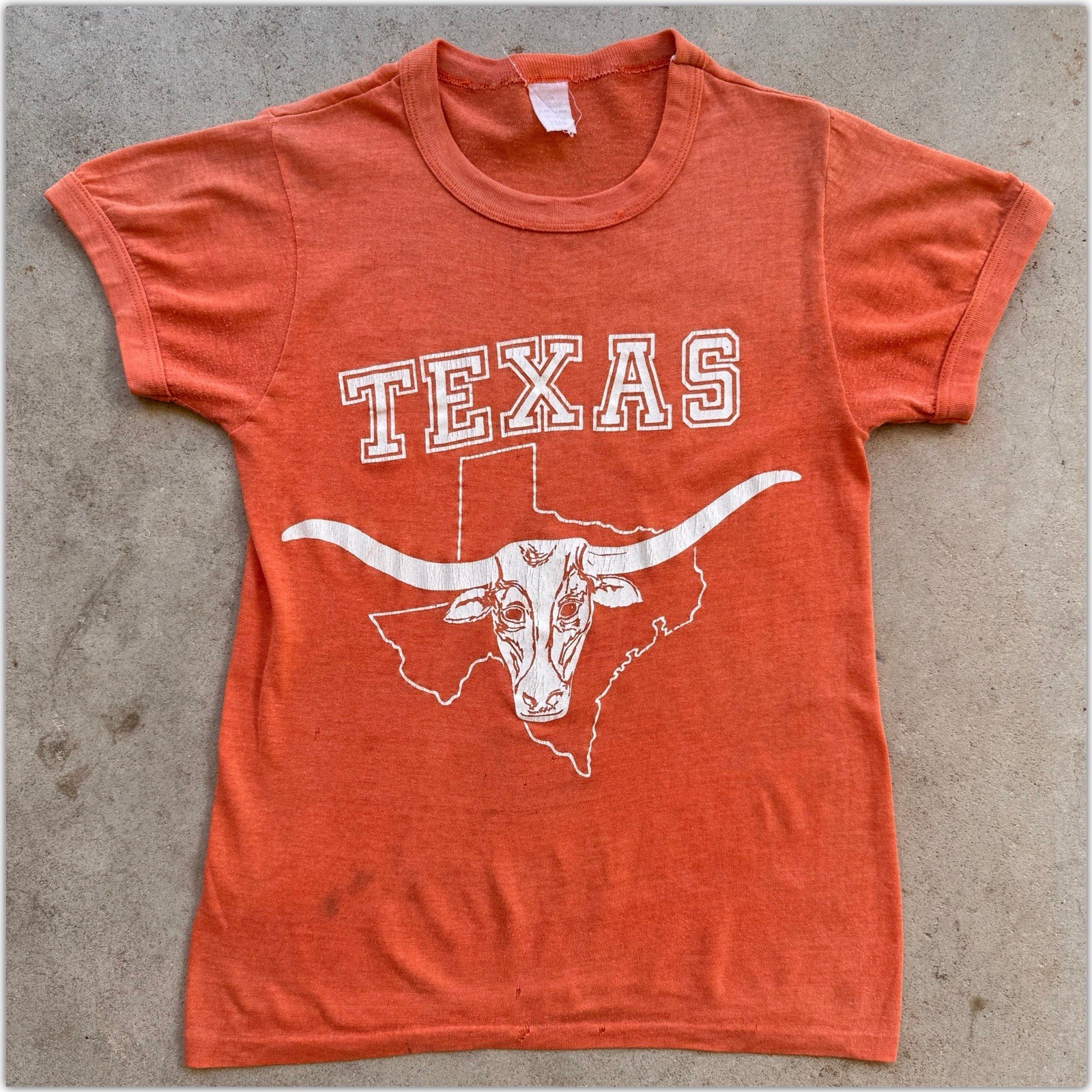 Vintage 70s Texas Longhorns Bevo T Shirt Womens XS Small Distressed Thin USA Tee