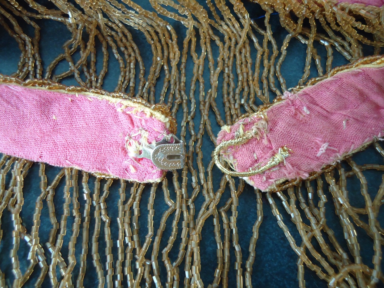 Vintage 70s Handmade Burlesque Beaded Fringe Top Pink Gold