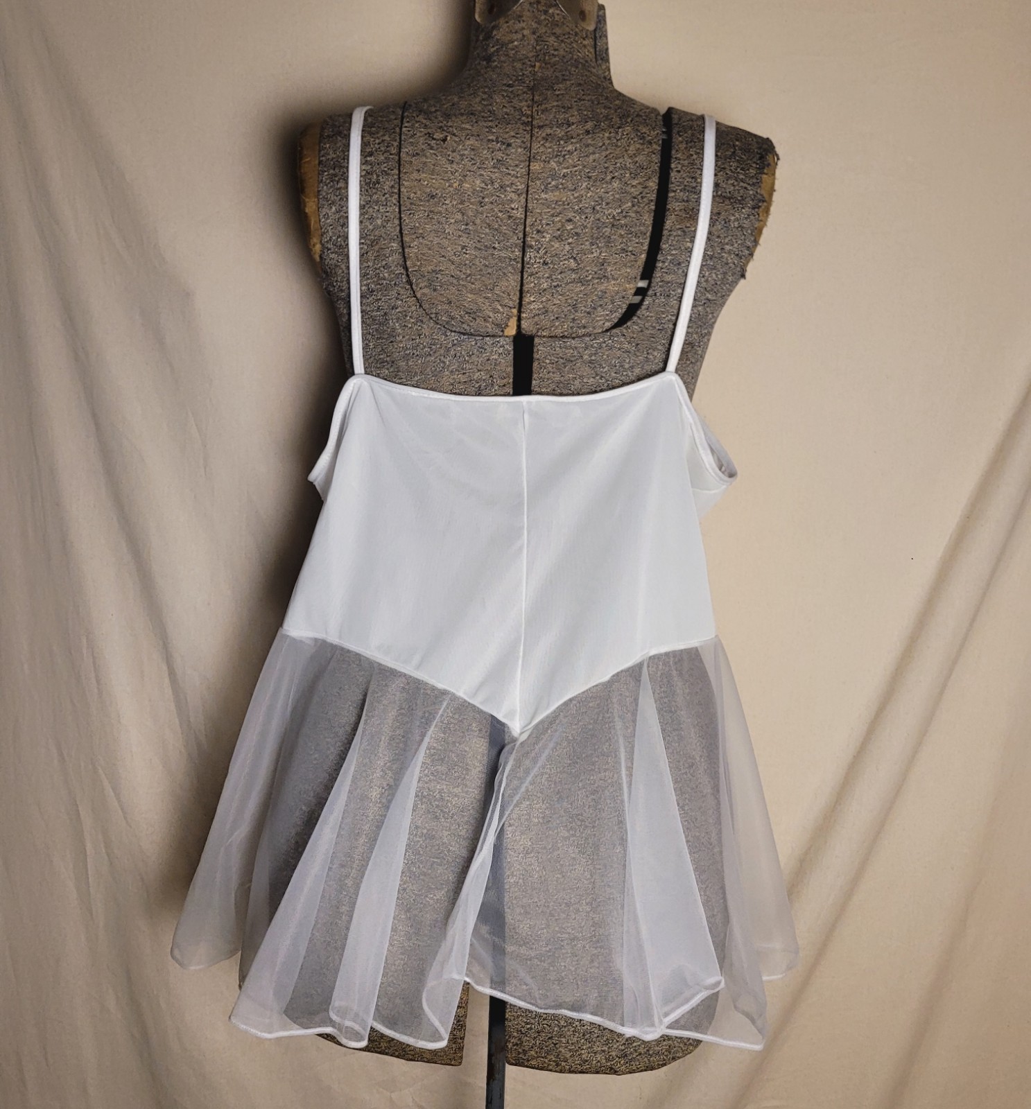 Vintage 90s Y2K Deadstock Lingerie Set Babydoll Mini White Volup XL/1X Sequin