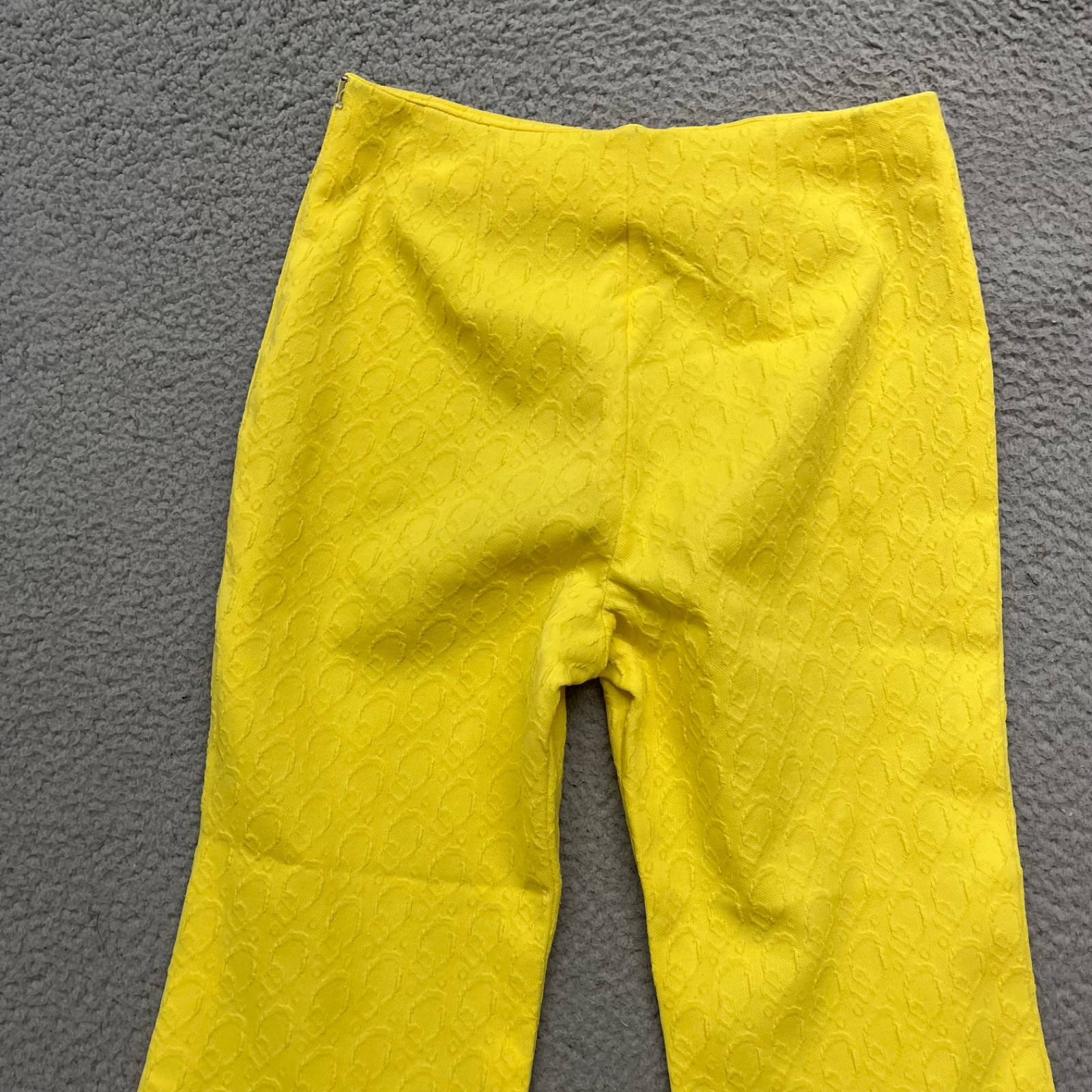60’s Leisure Pant Set Womens S Yellow Geometric Textured Dacron Polyester 70’s
