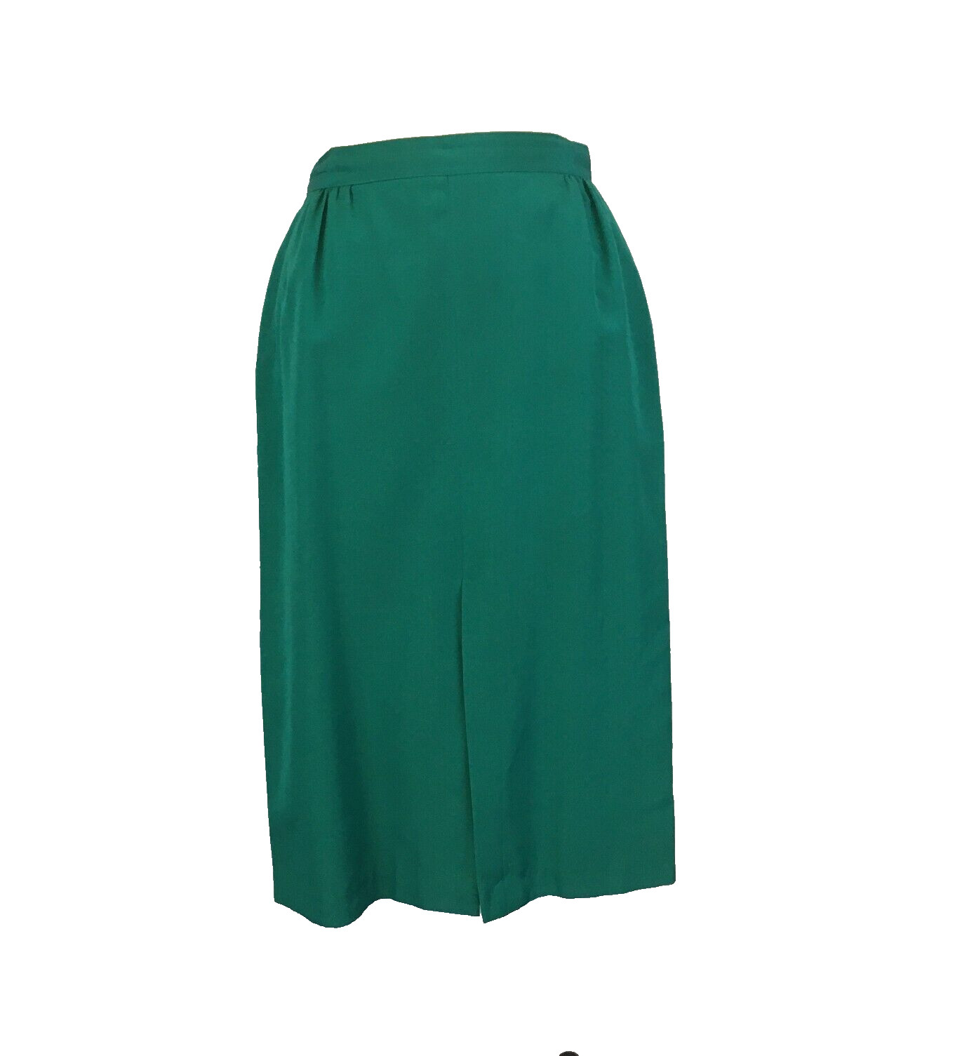 City Girl Vintage 80s Shiny Green Straight Skirt, Front Kick pleat, 28 Waist