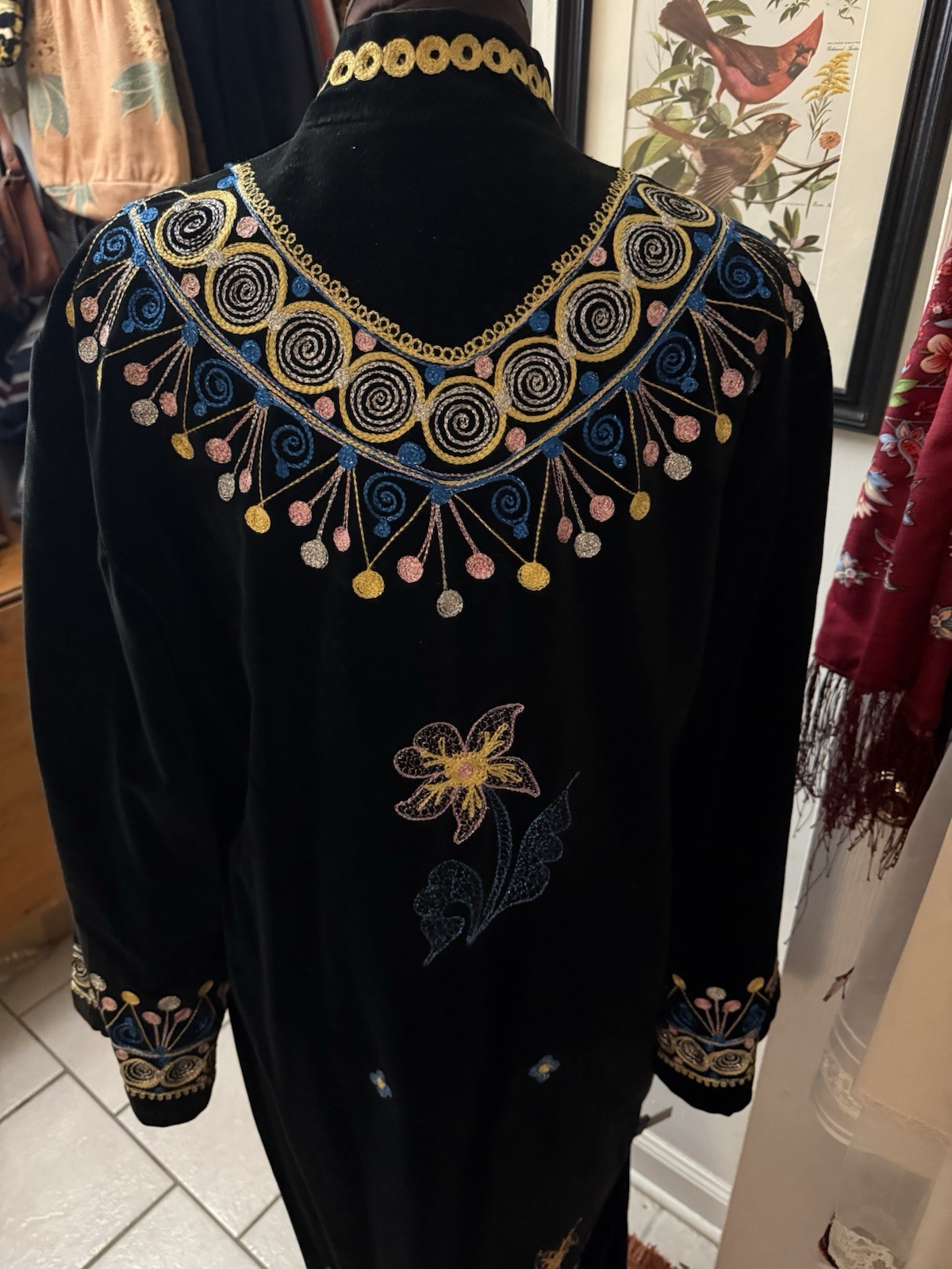 Vintage 1960’s 70’s Velvet Embroidered Kaftan Robe Duster
