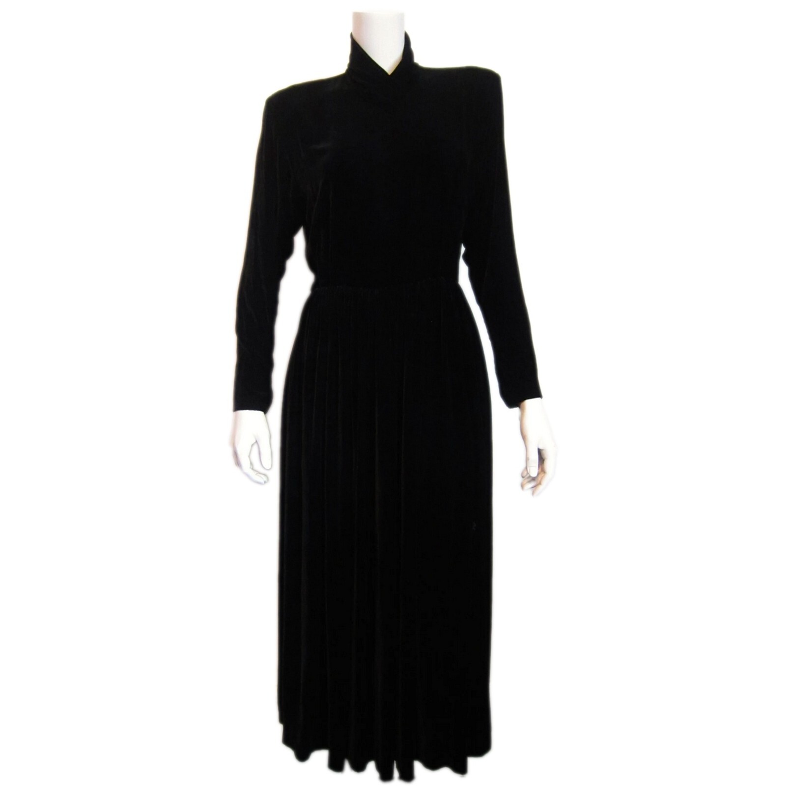 Vintage 1980s Designer Calvin Klein Black Velvet Evening Midi Maxi Dress Size 10