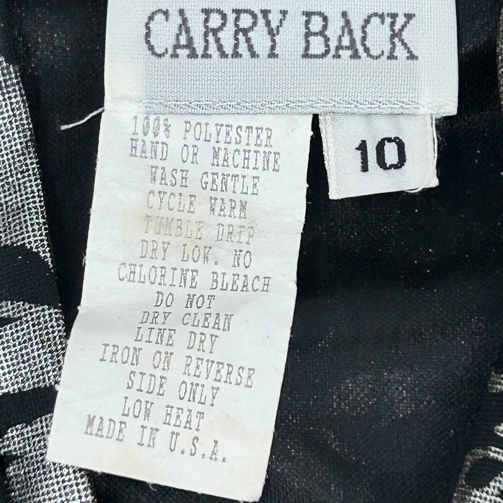 Carry Back Blouse Women 10 Black Silver Metallic Foil Abstract Vintage Glam Top