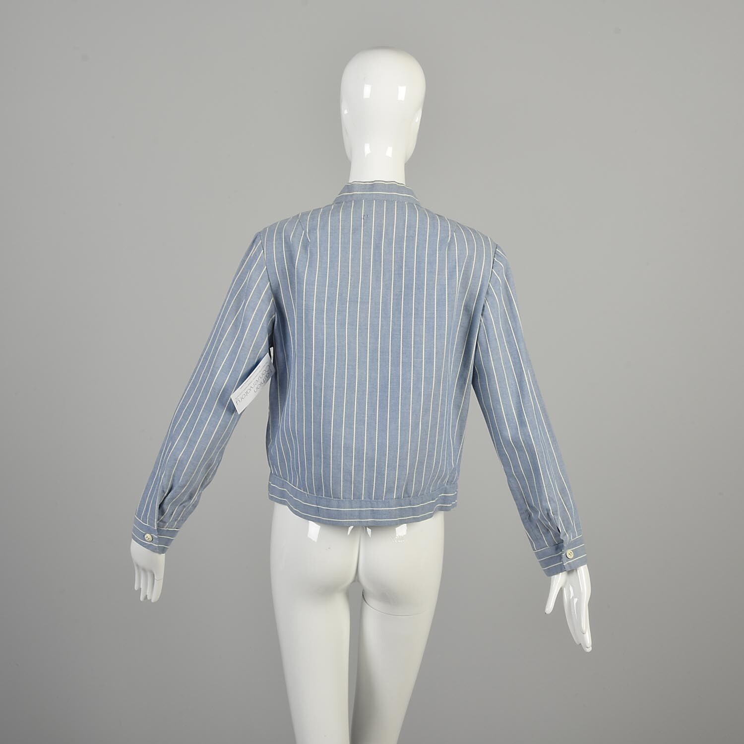 1960s Large Jacket Cropped Lightweight Blue and White Zippered Jacket Conductor