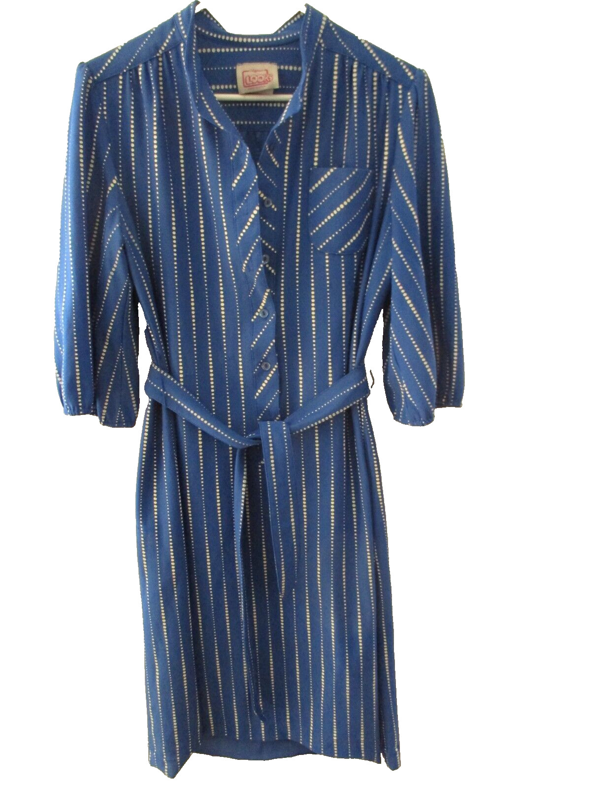 Vintage blue white dress polka dot 1980s usa California looks