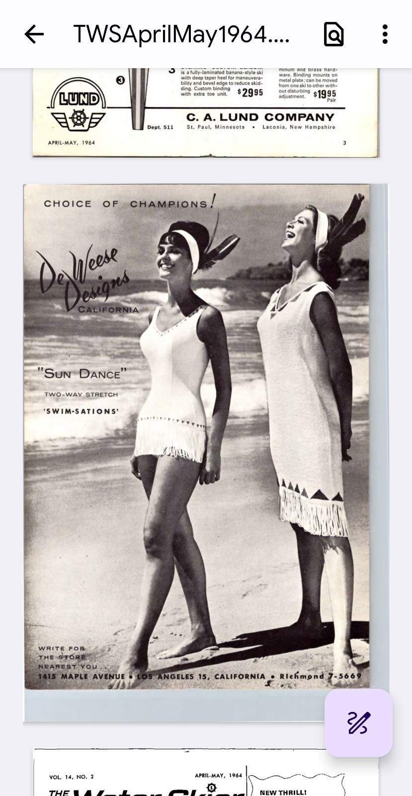 Vintage 1960’s De Weese Design “Sun Dance” Swim Suit Size 12-34