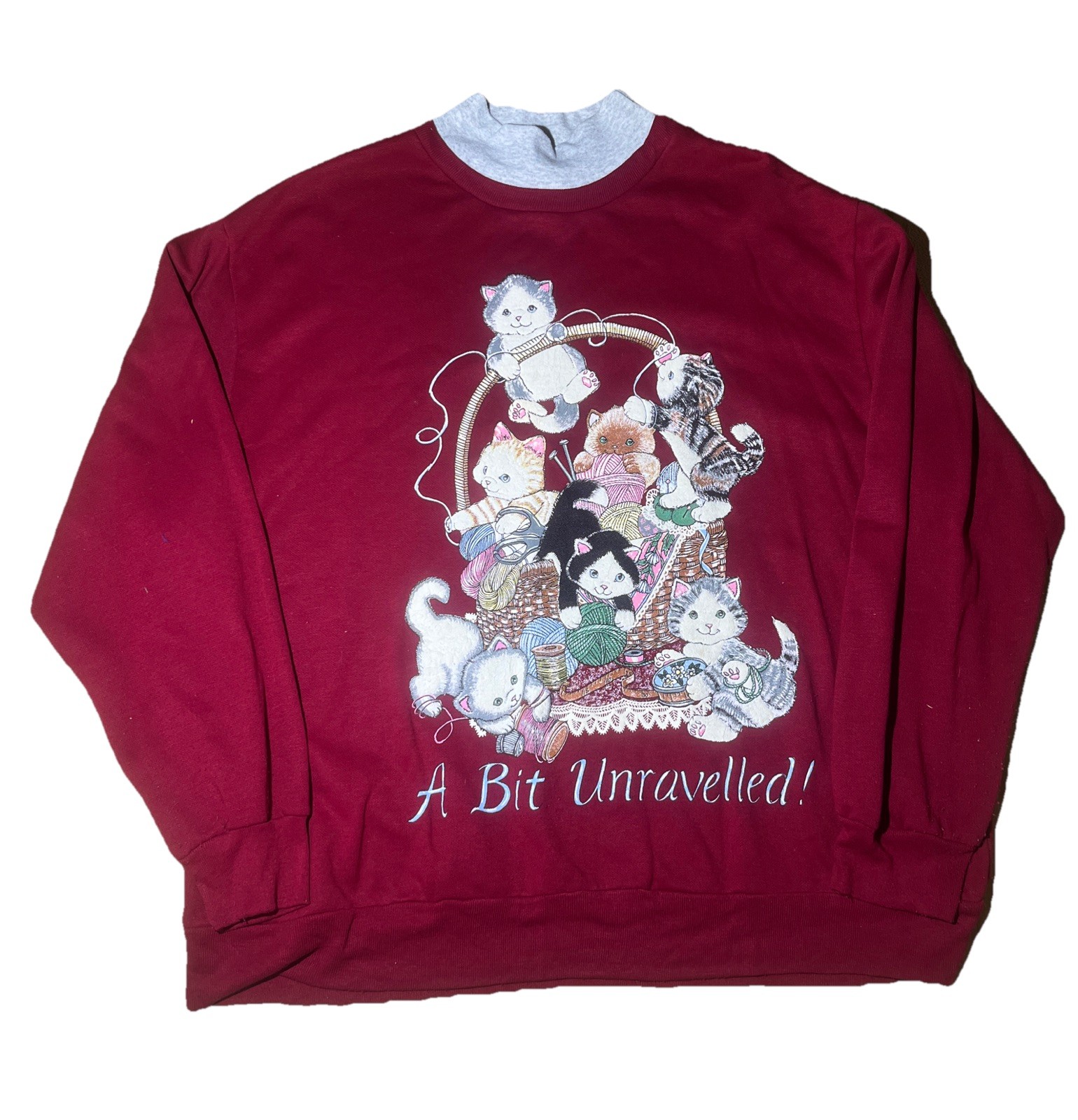 Basic Edition Women’s Vintage 90’s Maroon Cat 2x Cozy Turtleneck Sweatshirt