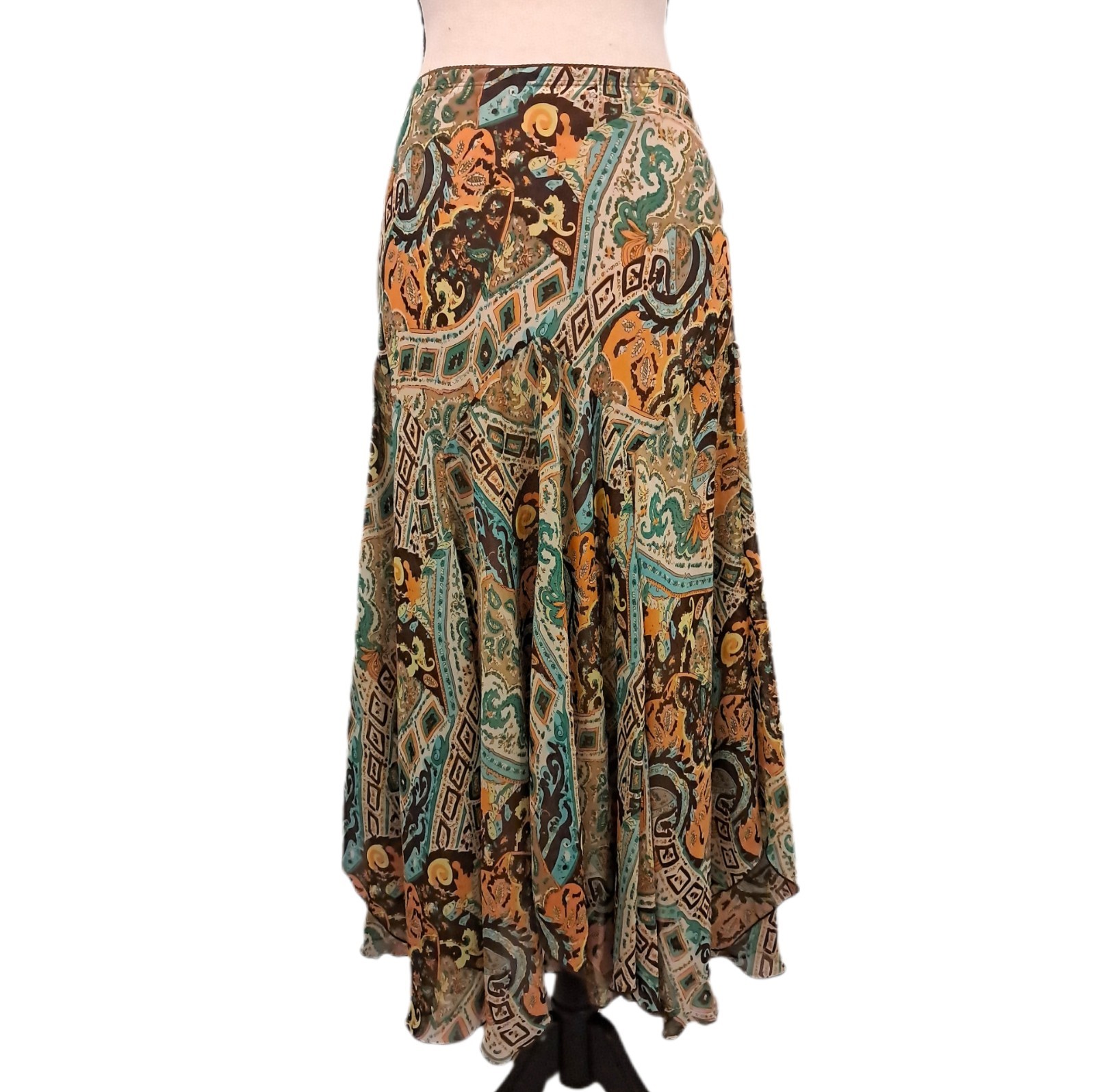 Vintage 90s Y2K Newsworthy Skirt Green‎ Brown Boho Peasant Fairy Whimsical L