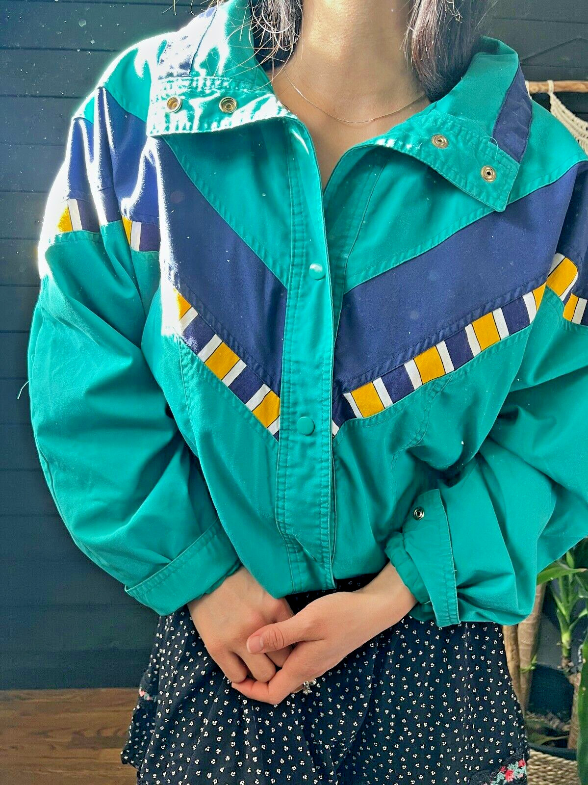 vtg 80s 90s nautical bomber jacket green fisherman coastal boho streetwear Med