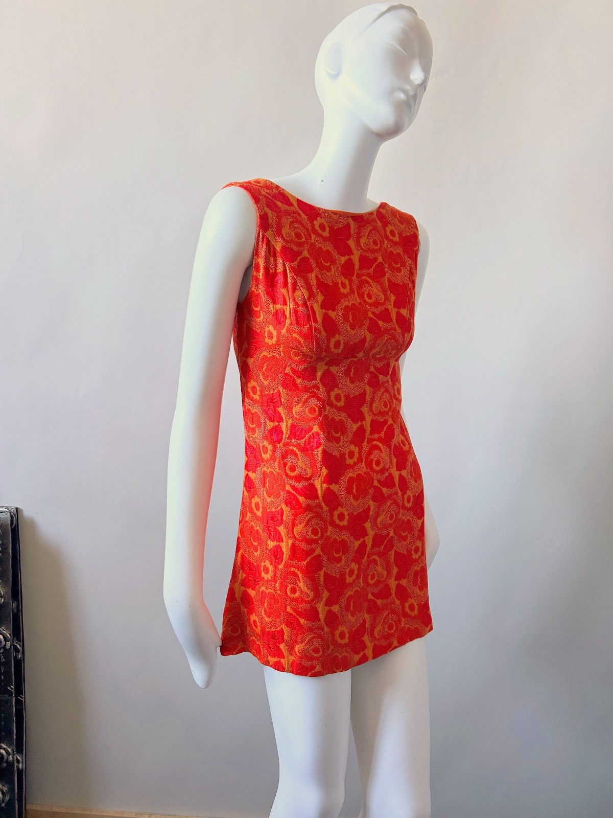 Vintage 1960s Mod Orange Micro Mini Dress Palm Royale 60s 70s sz XXS Teen Sz 14