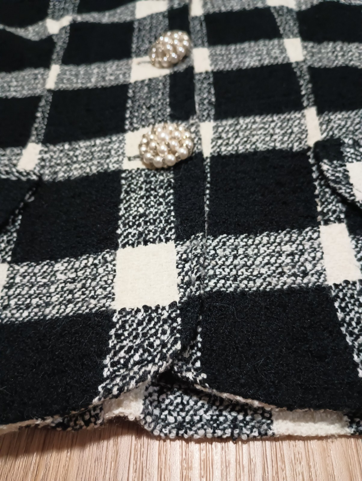 Vtg 80s TIMING Boucle Knit Black White Check Blazer Jacket career business M