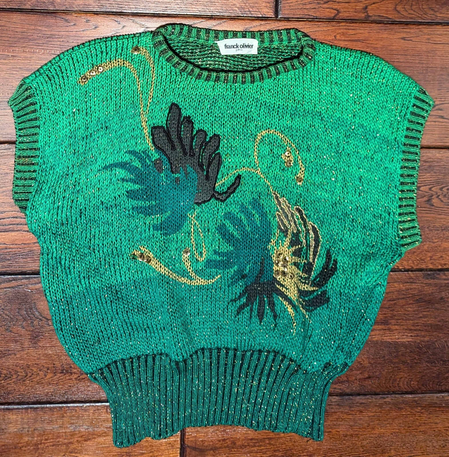 VTG Franck Olivier Paris Women’s Cap Sleeve Metallic Sequin Sweater Size Medium