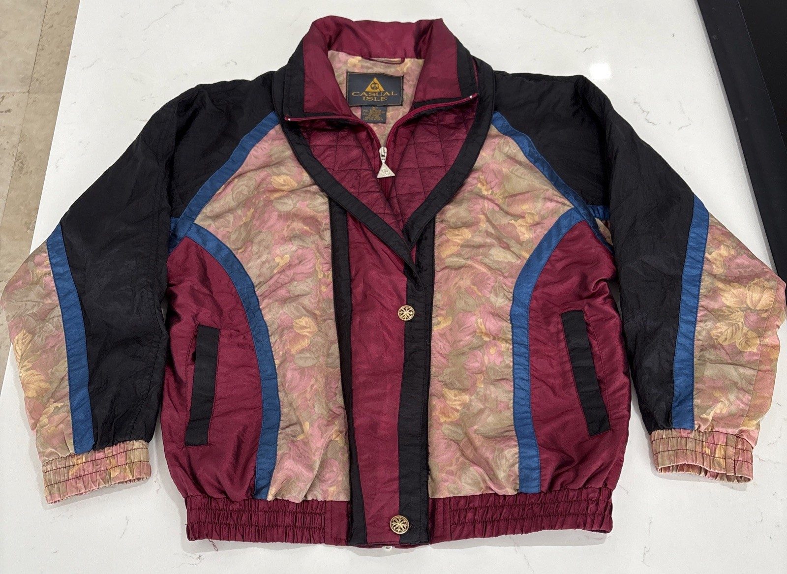CASUAL ISLE Women’s Vintage Track Suit JACKET Floral Pattern 1990’s Retro Size M