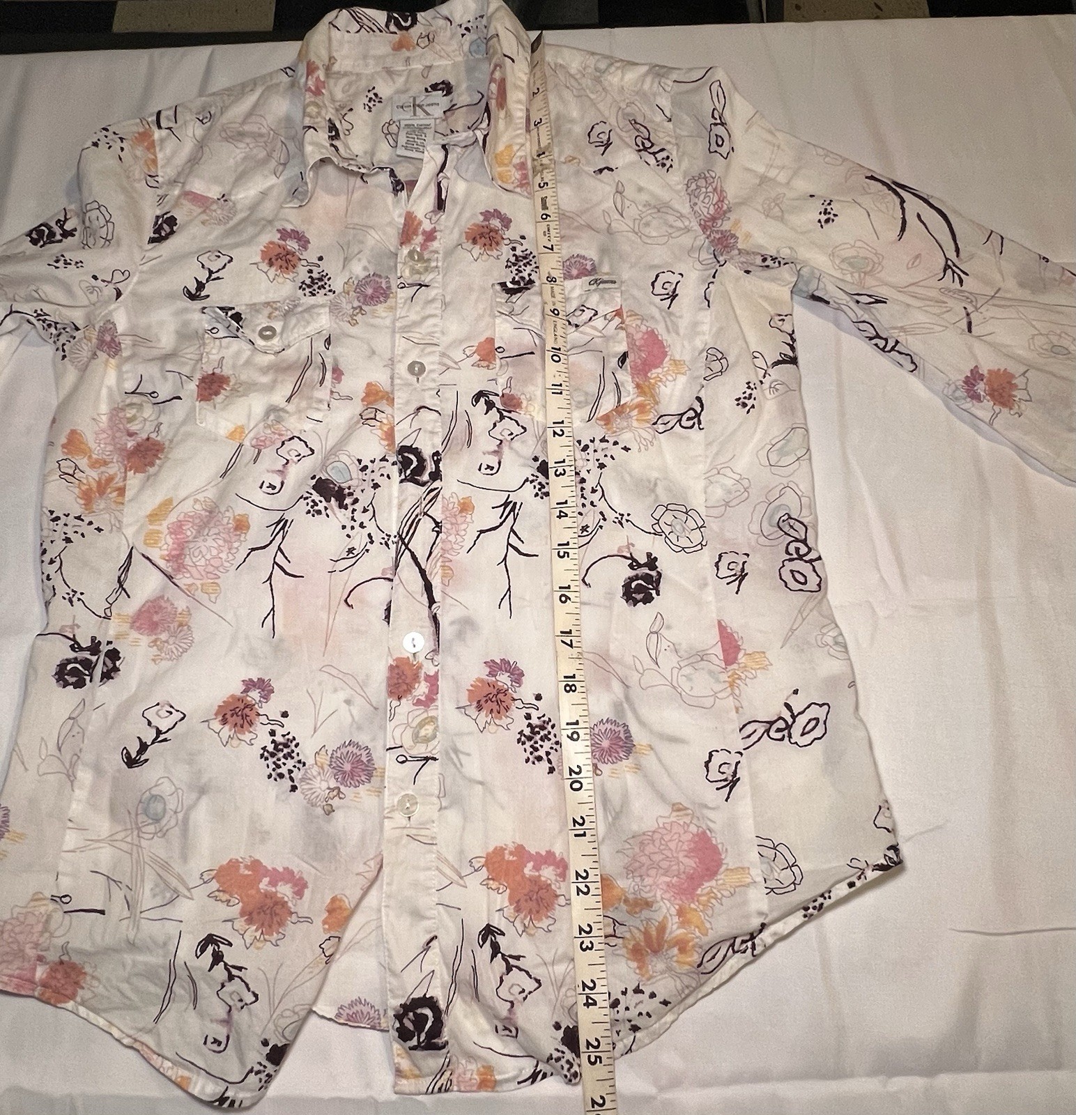 Vintage Calvin Klein Y2K Floral Button Shirt M 100% Cotton Hong Kong Western