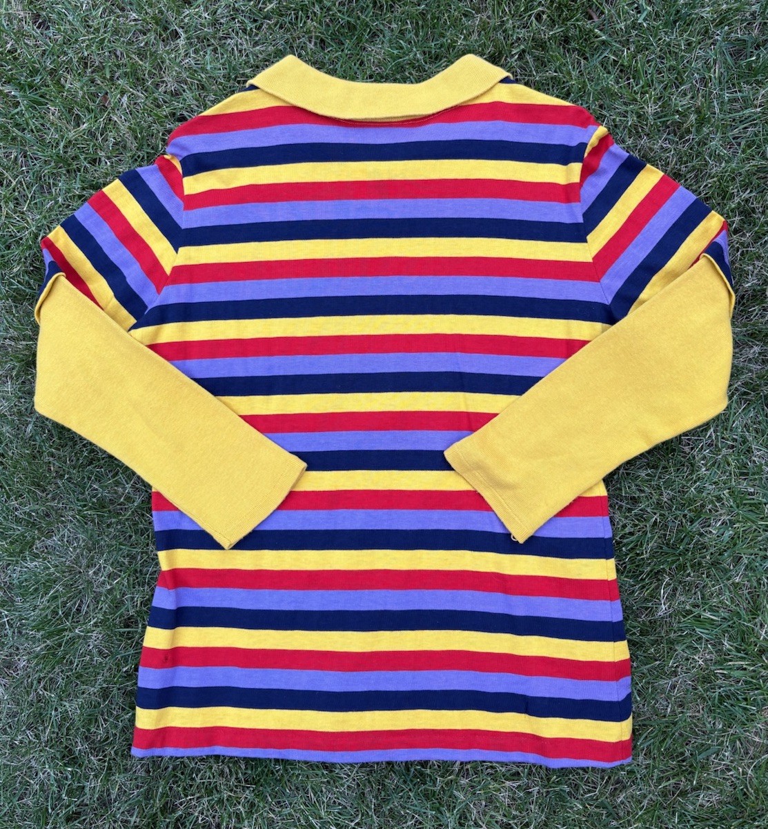 Vintage Sears Jr Bazaar Rainbow Striped T-Shirt W/ Long Sleeve • Size Large