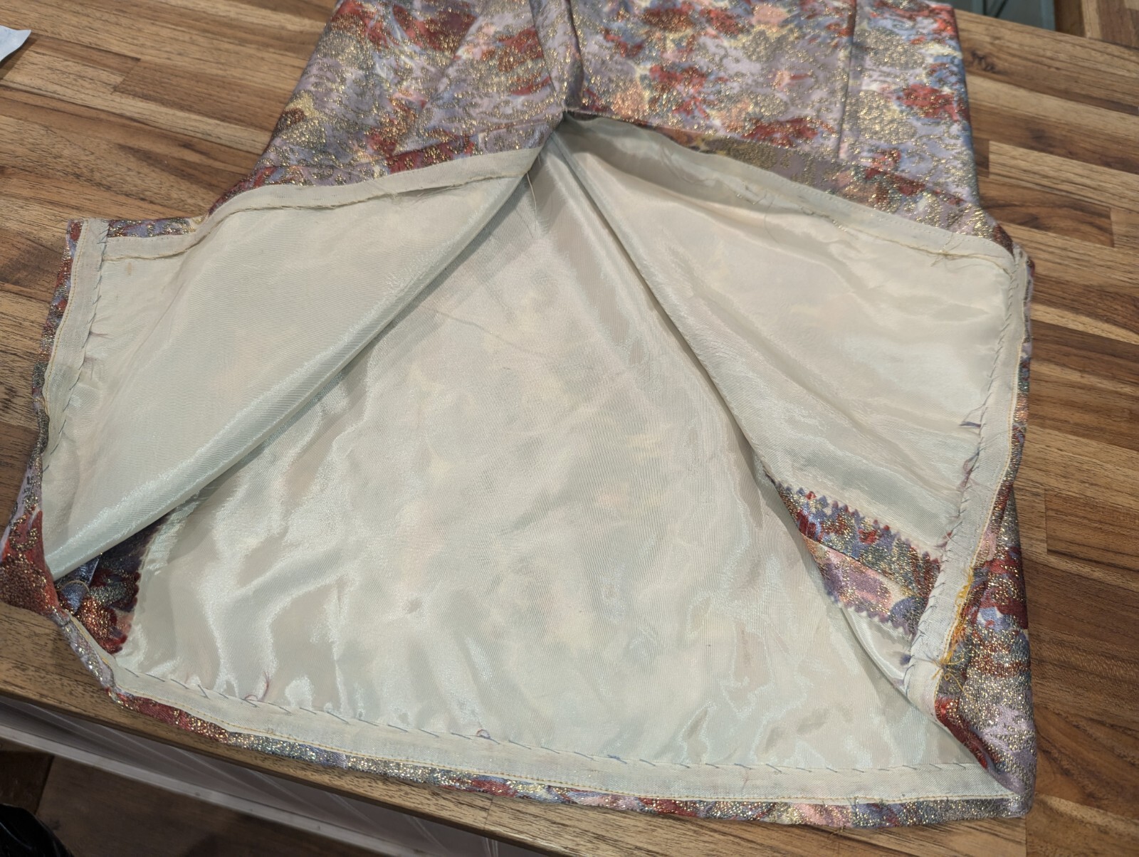 Vtg Lilli Diamond Long Dress Gown Gold Brocade Floral Bombshell VLV TO Sz M/L