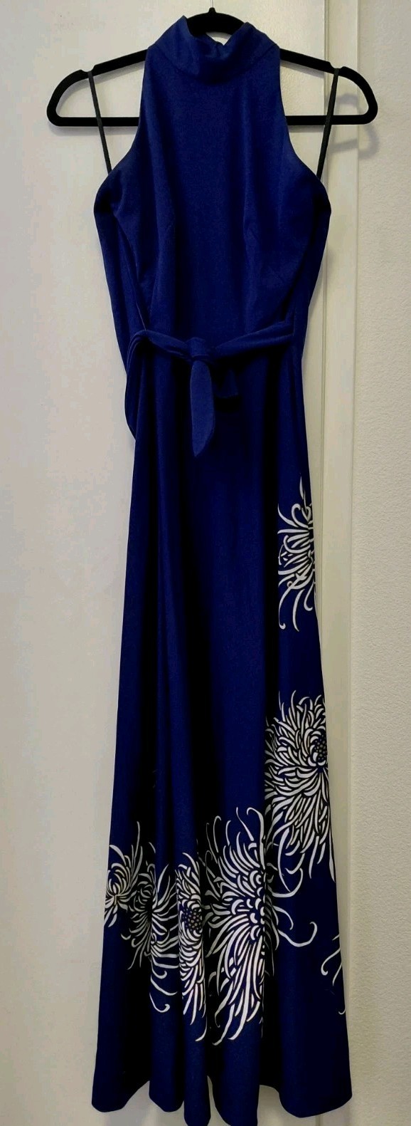 Alfred Shaheen Vintage Long Gown & Shawl with Fringe Blue & White 6