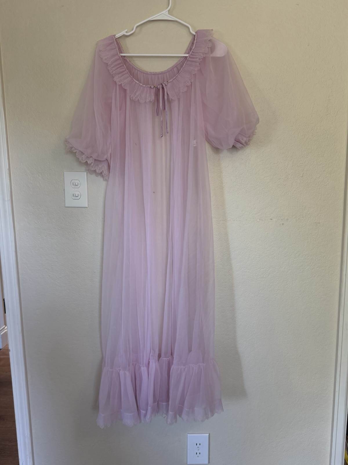 Vintage Tosca Nightgown Robe Peignoir Lingerie Set Sheer Pink Lace Chiffon Med