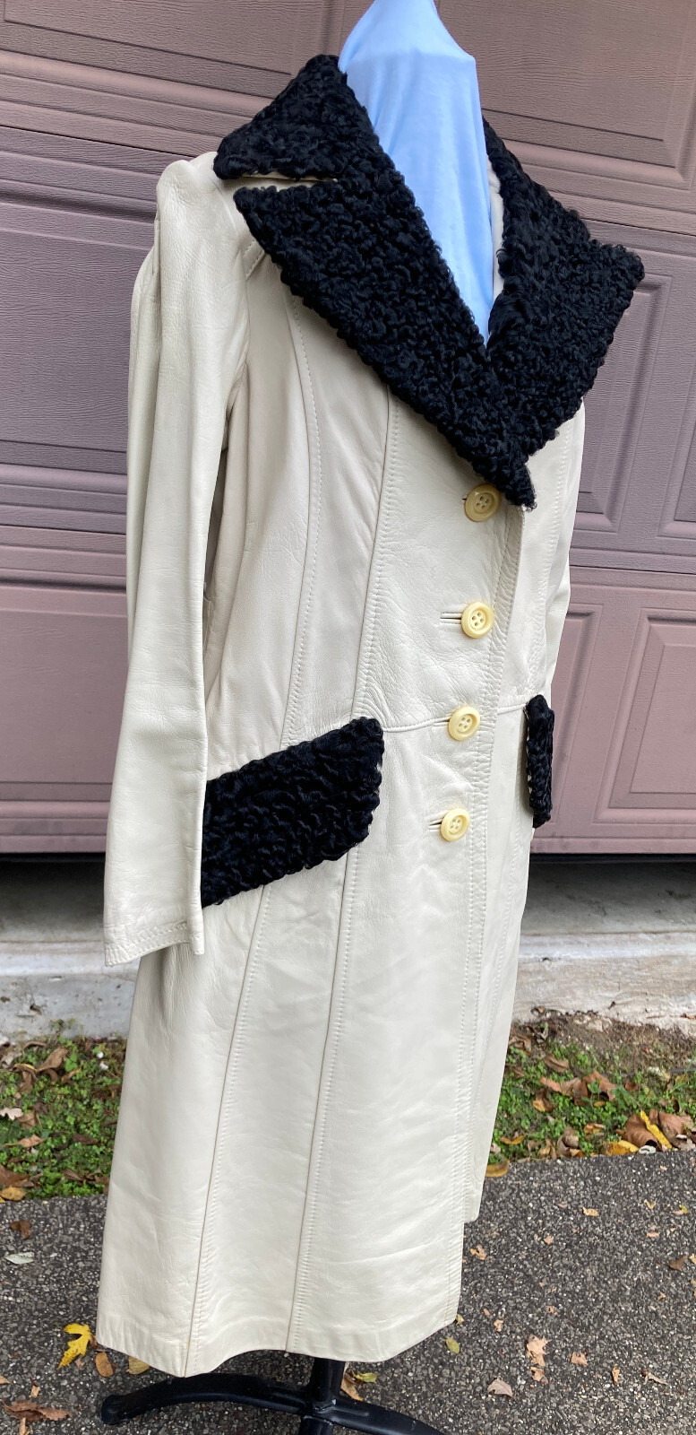 Leda Spain Gropper leather coat long curly fur vintage imperfect cream sz 12