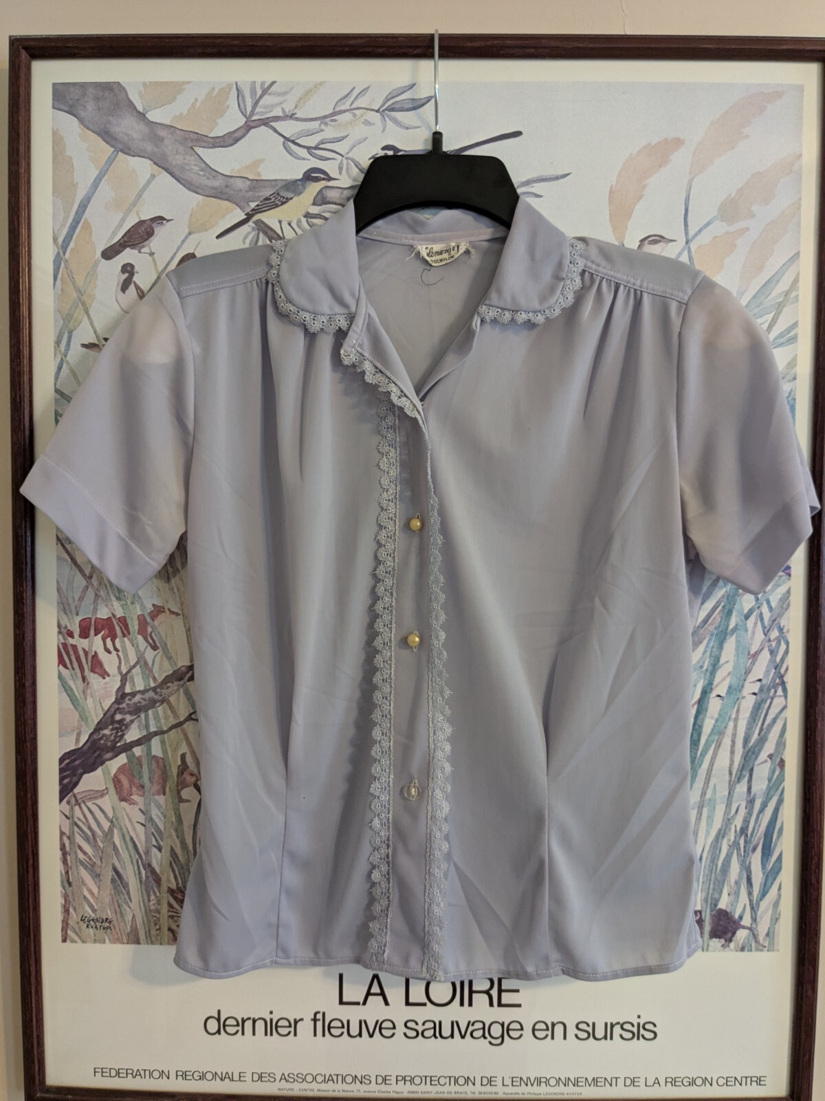Vintage Glenwear Nylon Lavender Short Sleeve Top w Lace 1950s or 60s