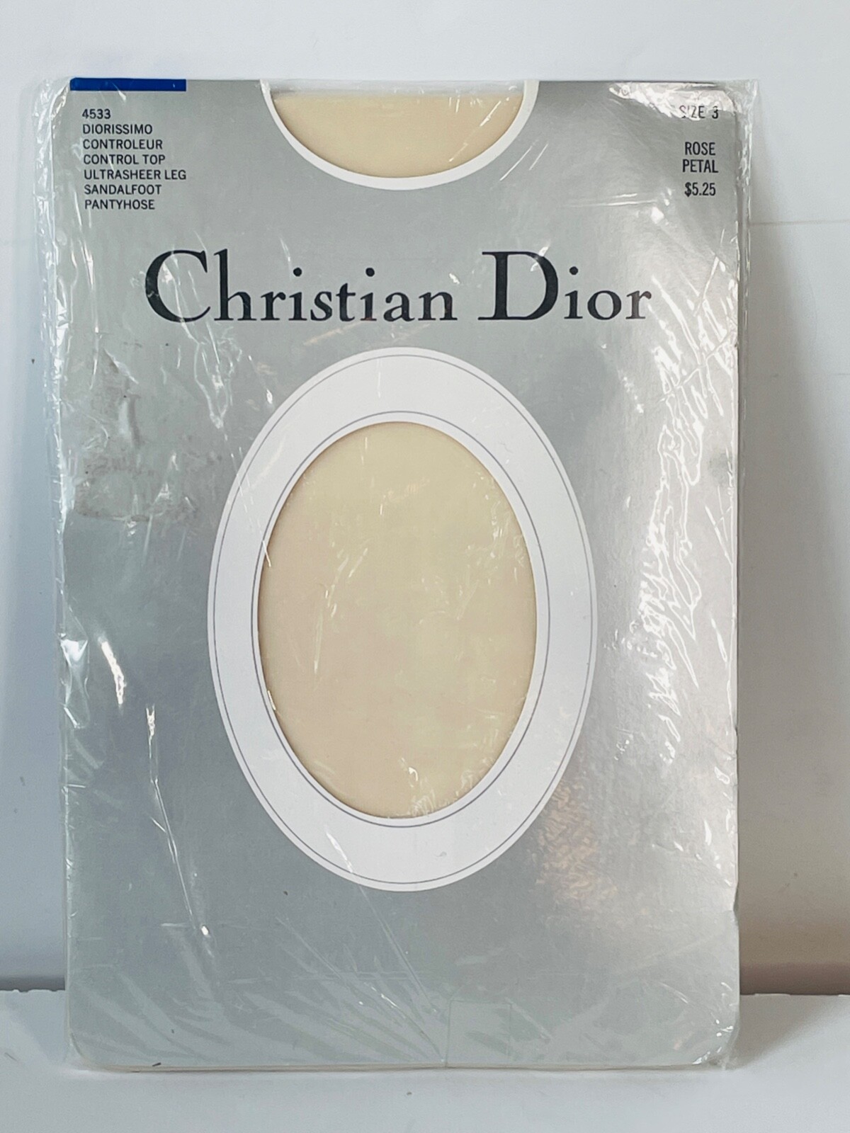 NEW VTG CHRISTIAN DIOR ROSE PETAL IVORY ULTRA SHEER PANTYHOSE STRETCH NYLON*SZ.3