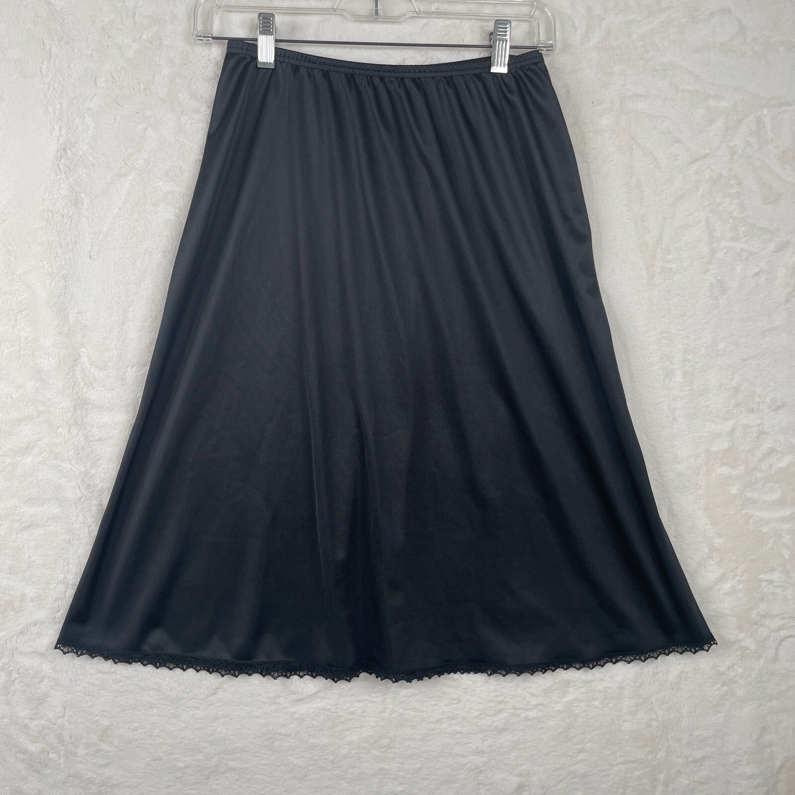 Vintage Vanity Fair Half Slip Medium 24 Inch Long Nylon Black Lace Hem