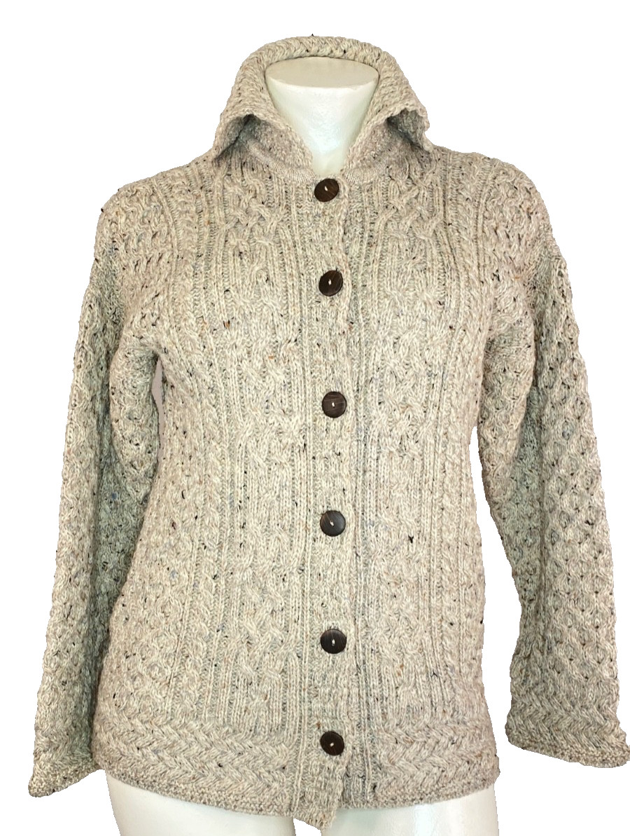 Vintage 1990s Irish wool cardigan sweater women’s L oatmeal Ireland BLARNEY knit