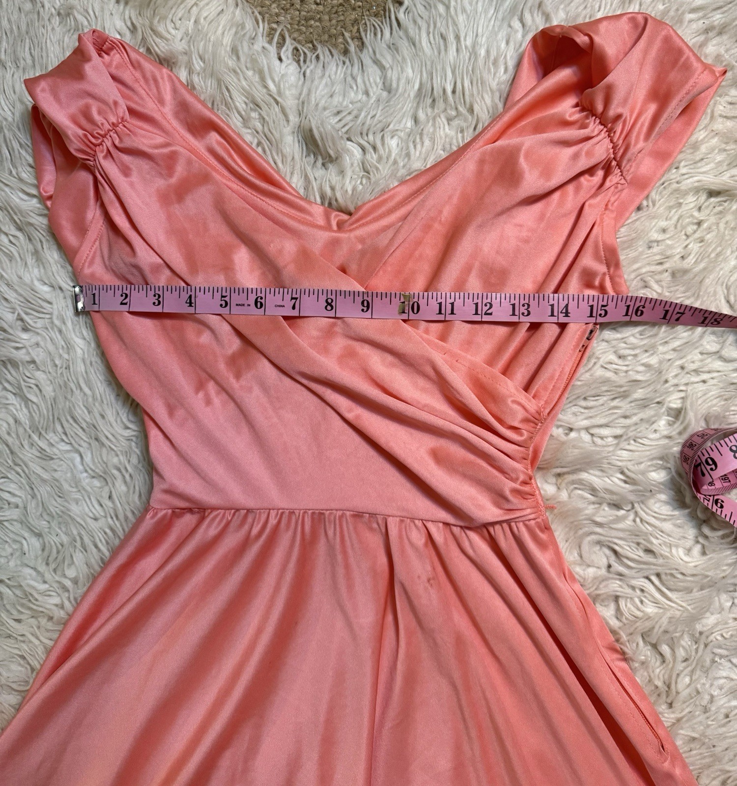 Vtg Cowl Draped Peach Polyester Maxi Dress Gown 70s Disco Studio 54 Carrie XS