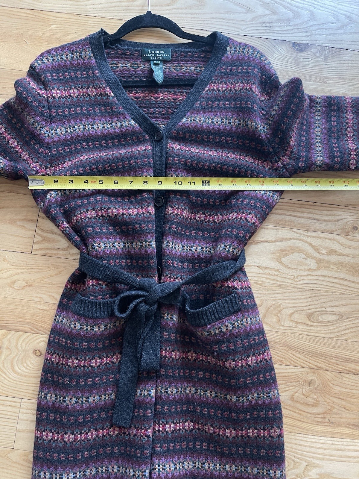 Vintage Ralph Lauren Lambswool Fair Isle Long Cardigan Sweater Coat Size PM