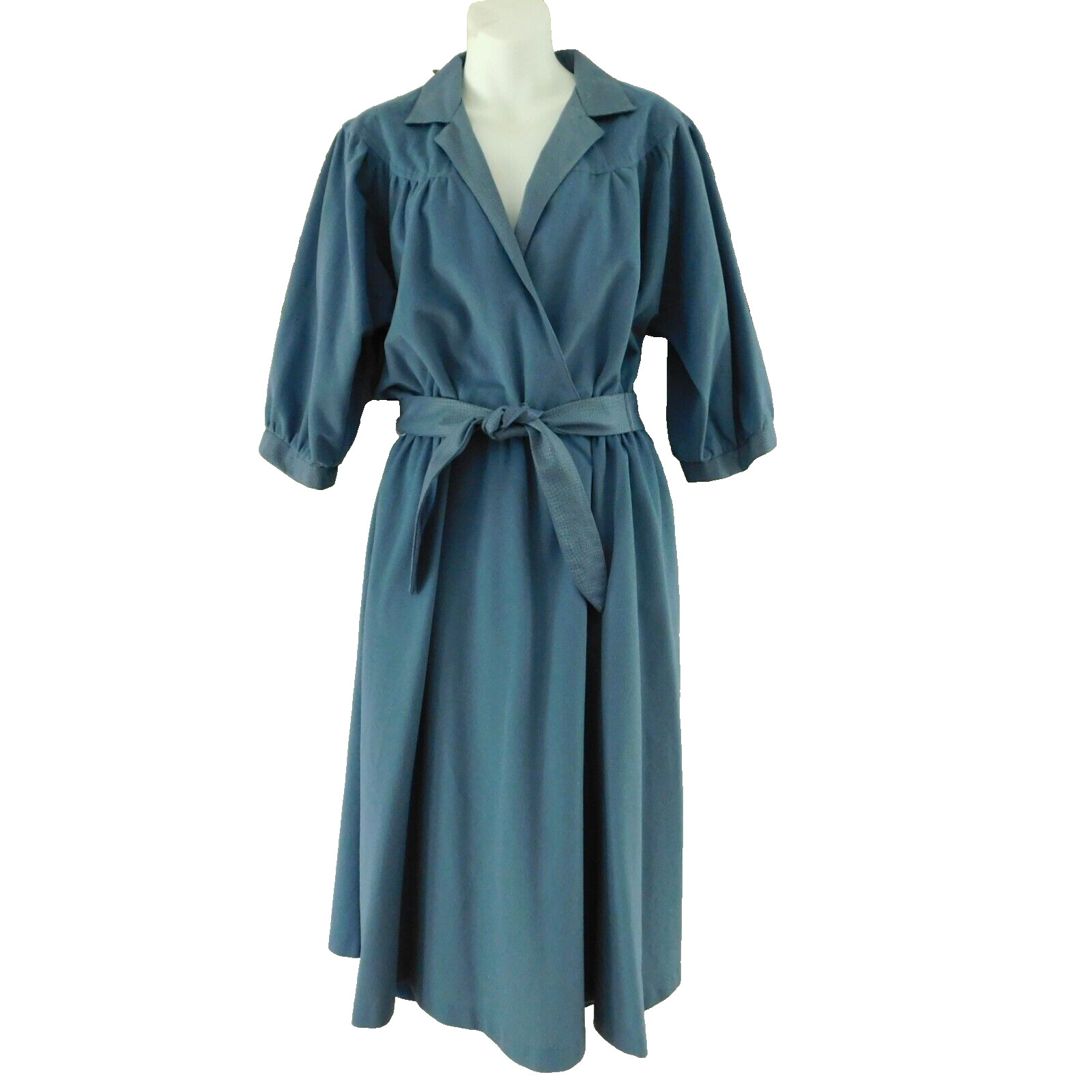 Greentree by Walden Dress Vintage 70s Blue Brushed Polyester Belted E/W 14 Mint
