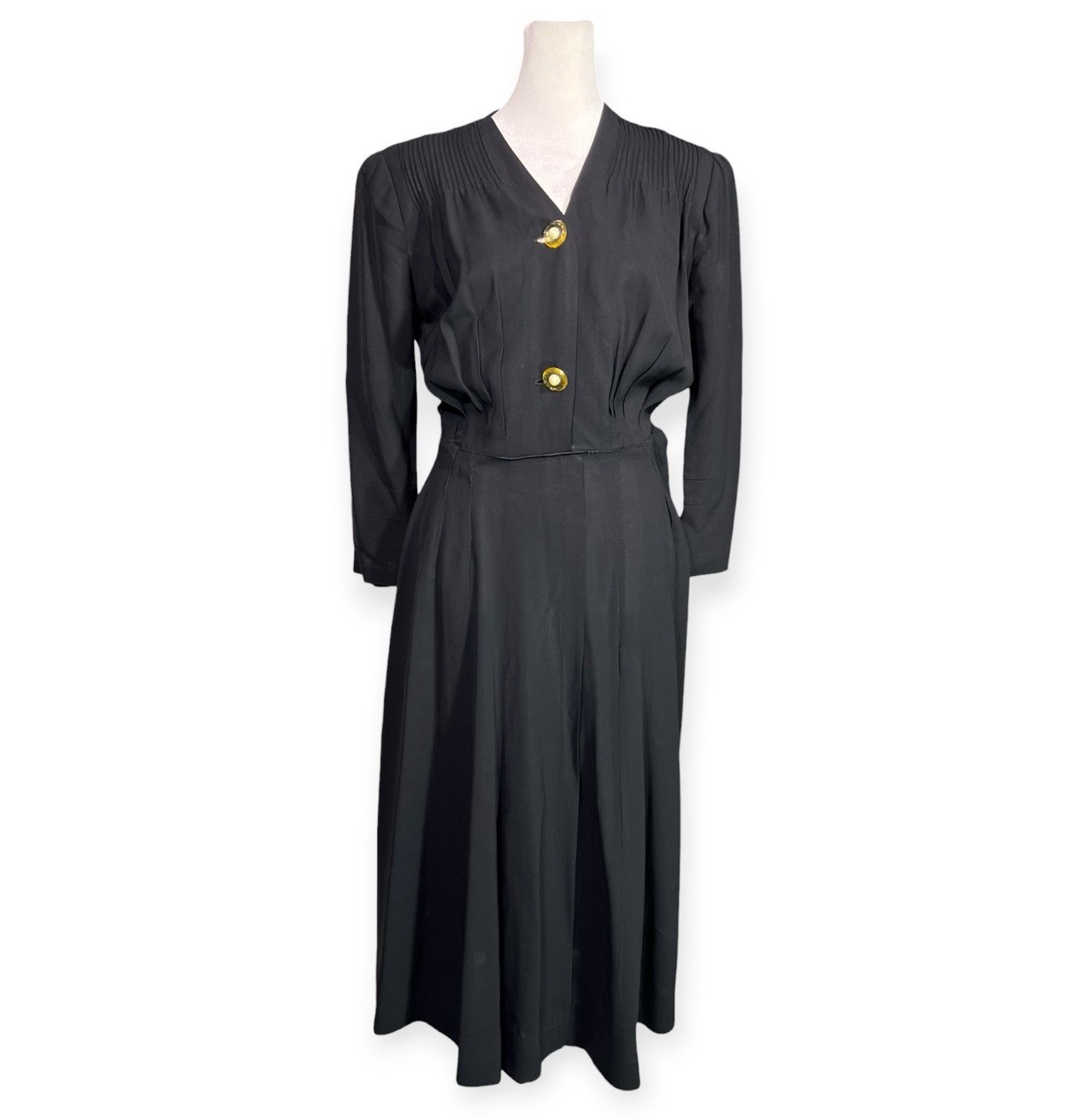 VTG 1930s-40s ART DECO GABARDINE DRESS ROCKABILLY MCM FUNERAL MOURNING GOTHIC