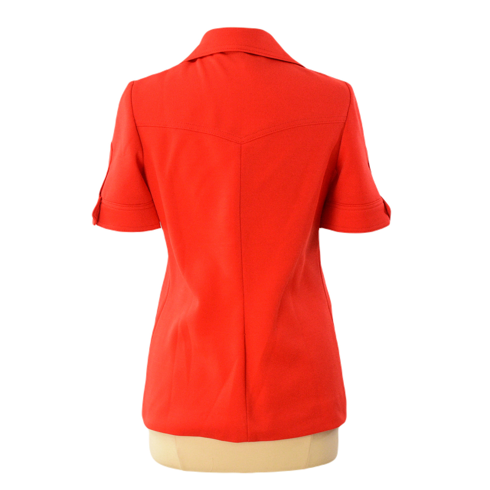 60s Bright Red Snap Front Top Butte Knit Tops For Women Size S Mod Utility Style