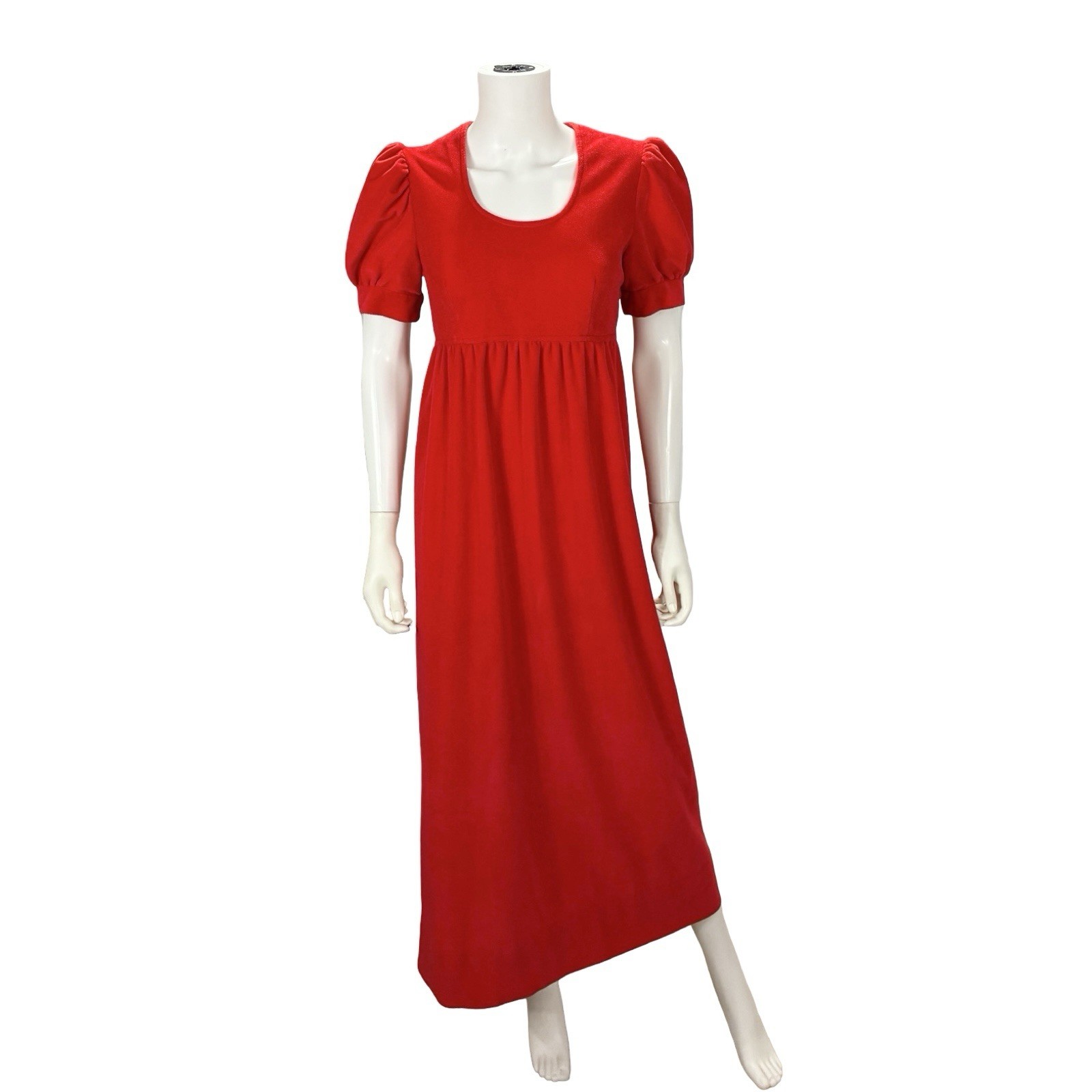 Byer California Women’s VTG 70’s Velour Velvet Red Tie Waist Puff Sleeve Dress
