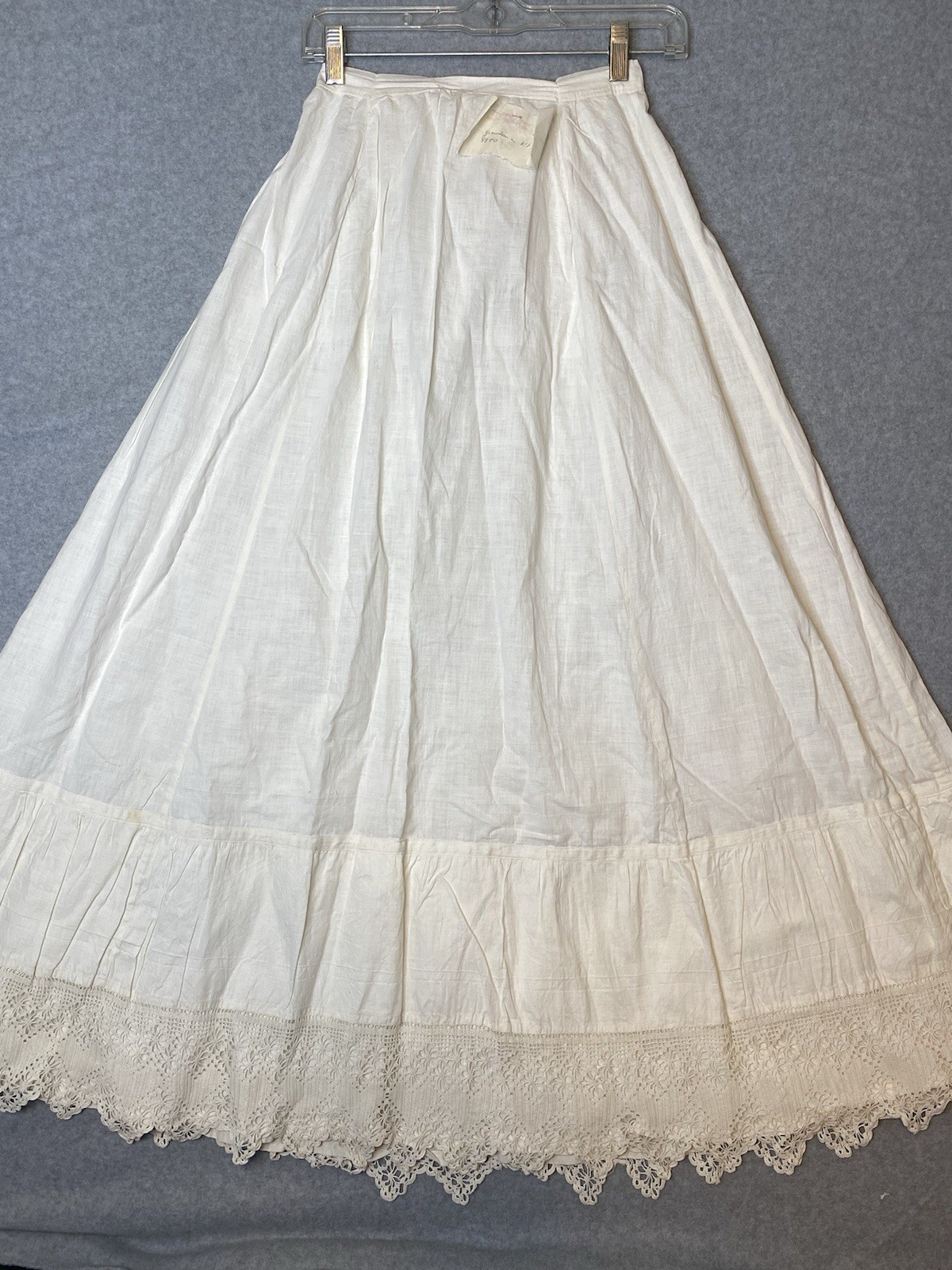 VTG White Slip/ Under Skirt Labeled “Grandma Kough 1880” Hand Crochet Border