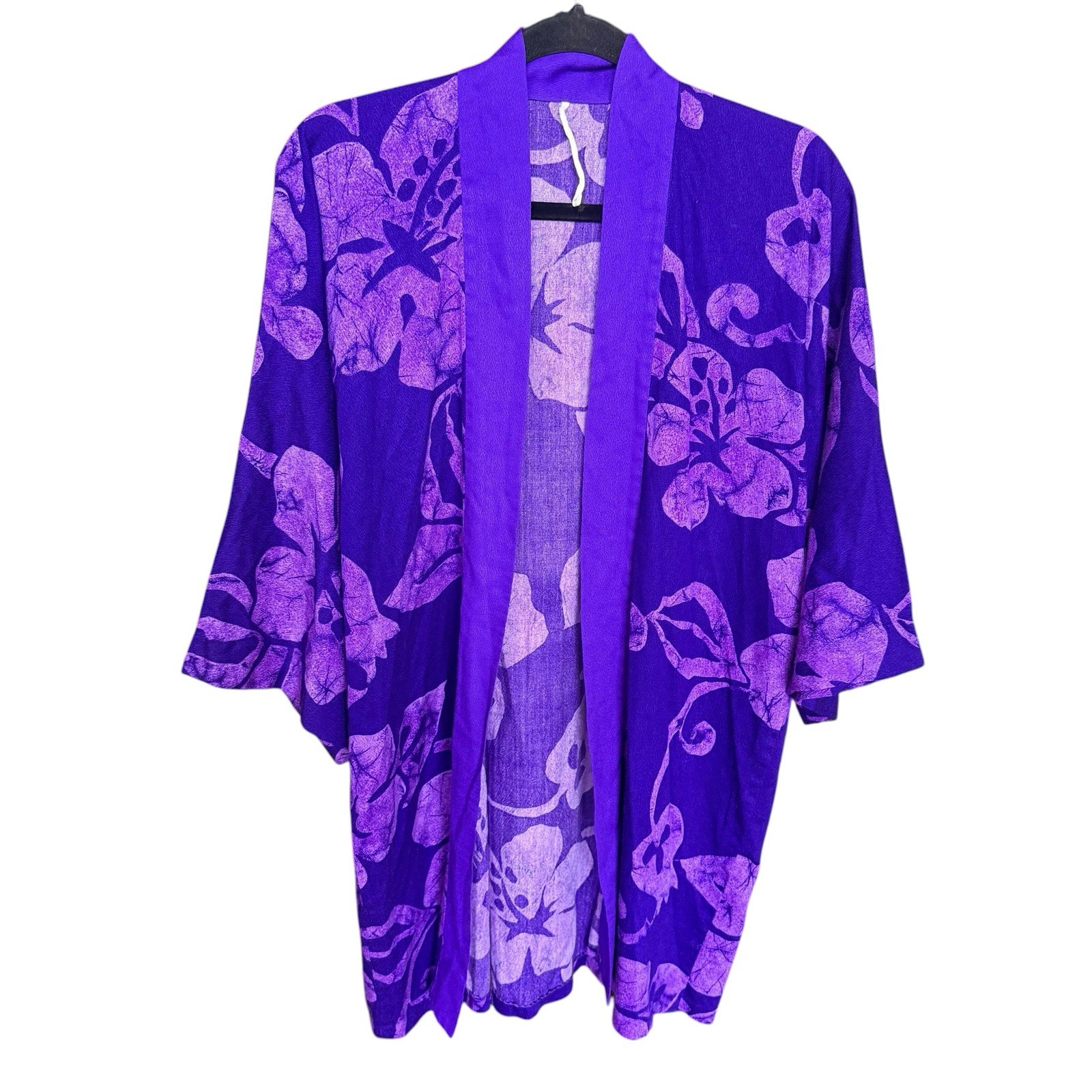 Vintage Hawaiian Kimono Short Robe Cover Up Open Front Acrylic 60s 70s One Size
