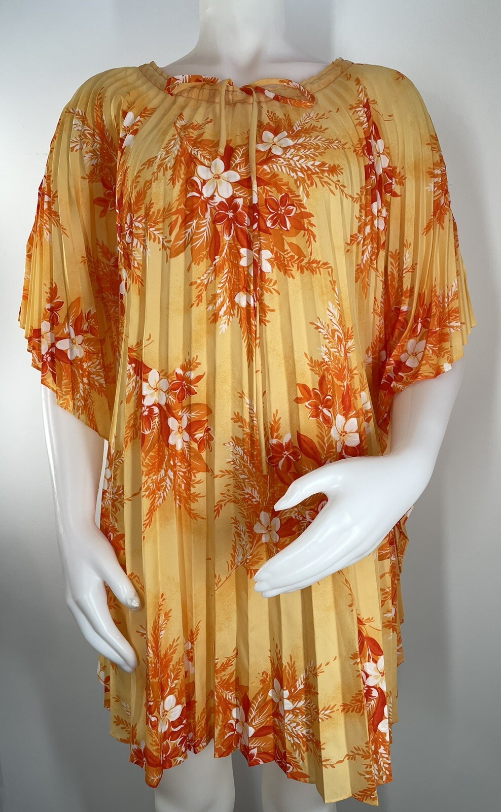 VTG 70s Hawaiian Accordion Tunic Dress Blouse Pomare Hawaii FIT S/M